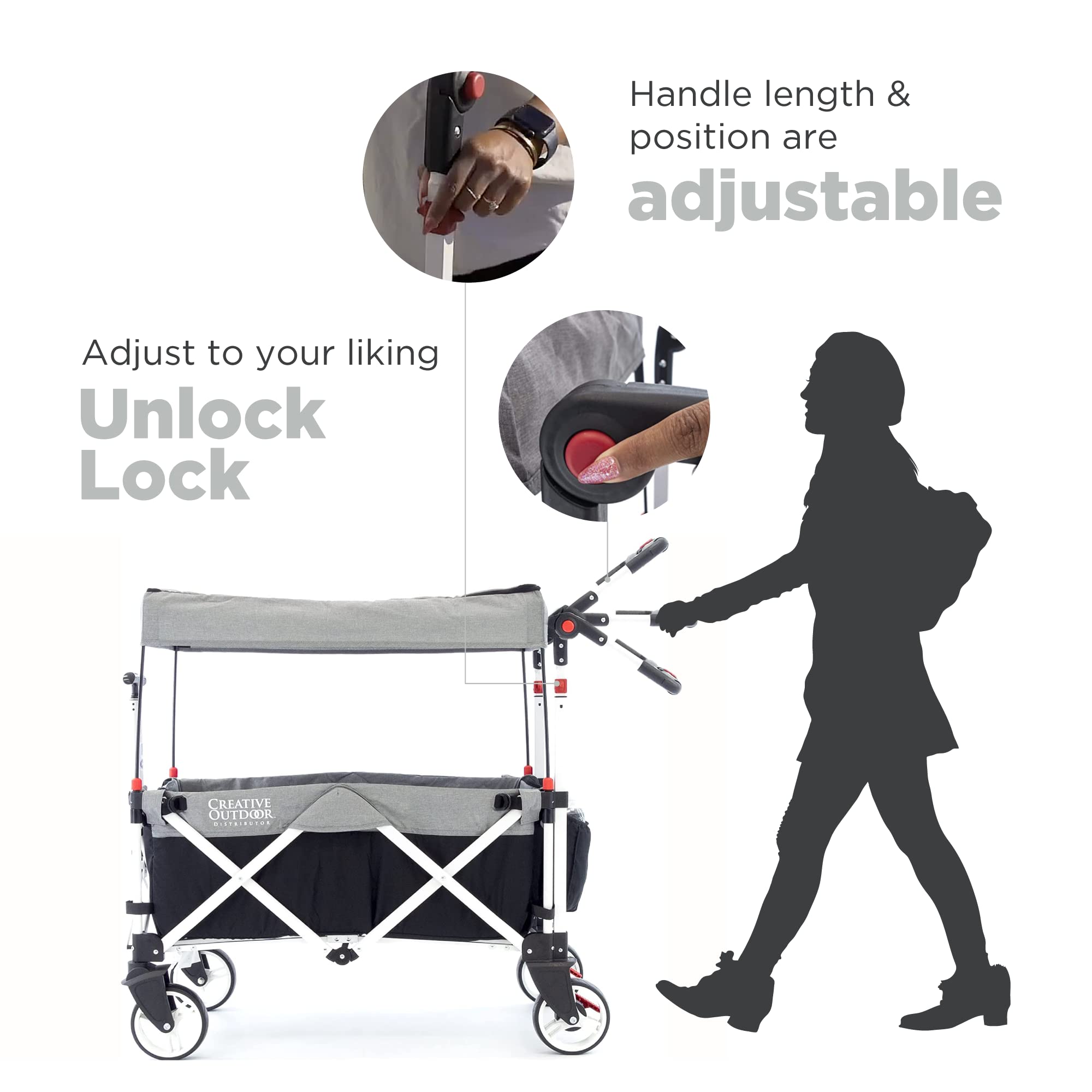 Ultra Compact Folding Stroller Wagon with Canopy - Lightweight Push Pull Design for Camping, Beach, Park & Sporting Events - Supports 150lbs - Gray/Black - Perfect for Family Outings, Travel & Outdoor Adventures