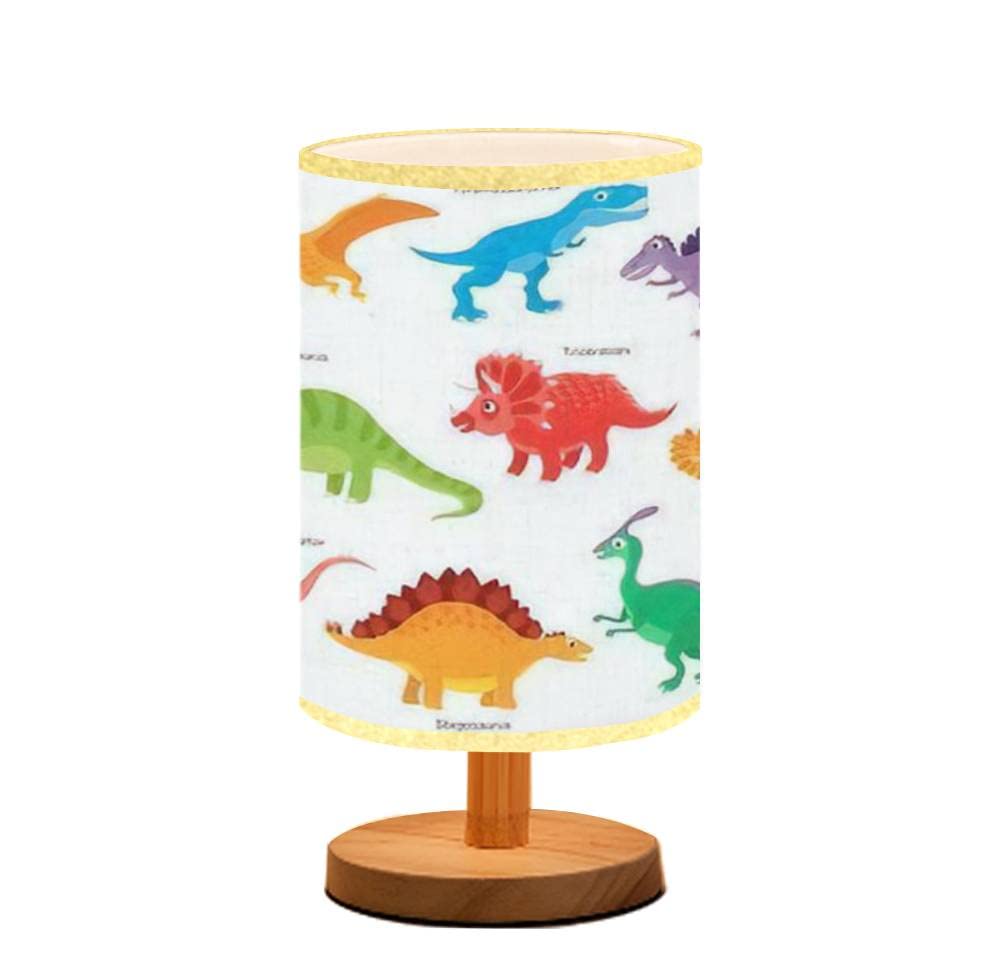 Boho Bedside Table Lamp Set - Cartoon Dinosaur Night Light with Solid Wood Base & Linen Shade (5.5x11in) - Spinosaurus & Pteranodon Design for Boys Room, Bedroom Decor, Kids Desk Lamp - Perfect for Bedtime Reading & Nursery Lighting