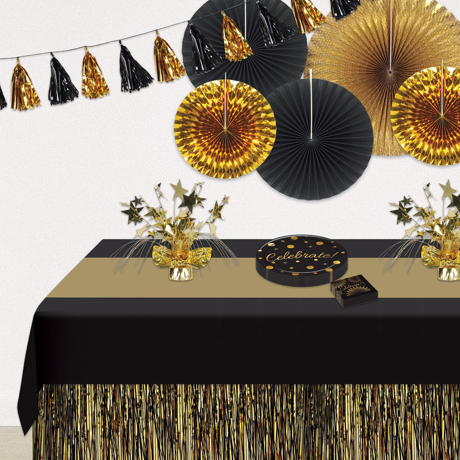 12 Pack Beistle Black and Gold Party Table Covers - Premium Disposable Tablecloths for Birthday, Wedding, and Holiday Decorations