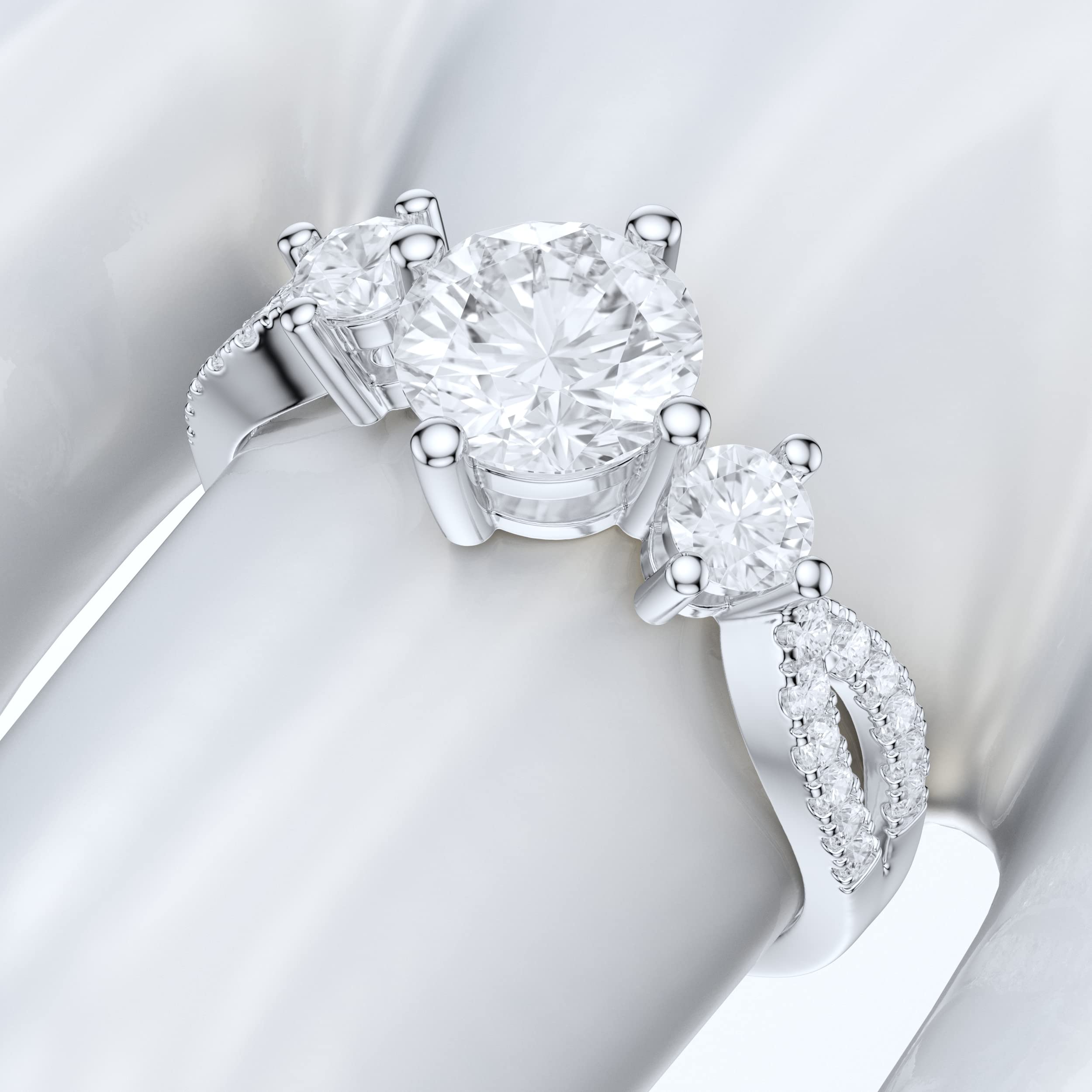 10K White Gold Pave Split Shank 1 Carat Simulated Diamond or Genuine Moissanite Engagement Ring for Women - Perfect Promise Ring, Wedding Band & Anniversary Gift for Her