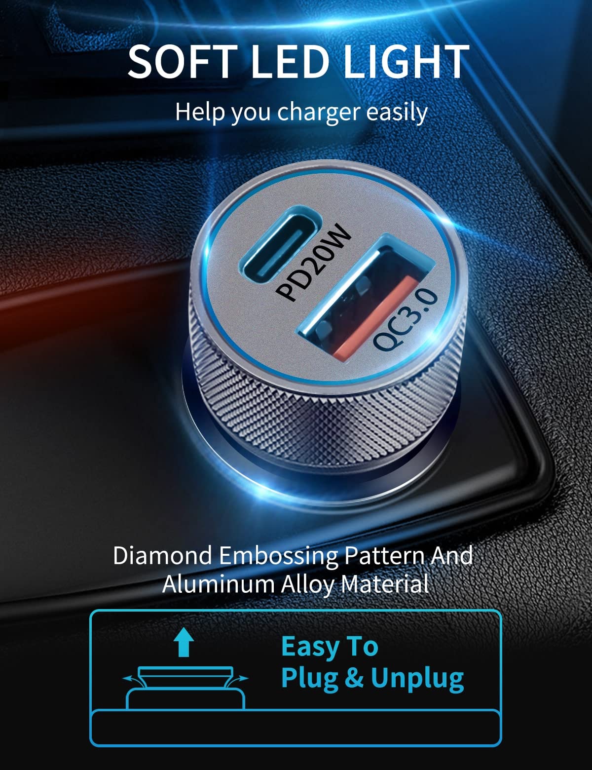 2-Pack Cynemo 38W Fast Car Charger with 20W USB-C & PD QC3.0 - Dual Port Quick Charger for iPhone 13/12/11 & Samsung Galaxy - Perfect for Road Trips & Daily Commutes