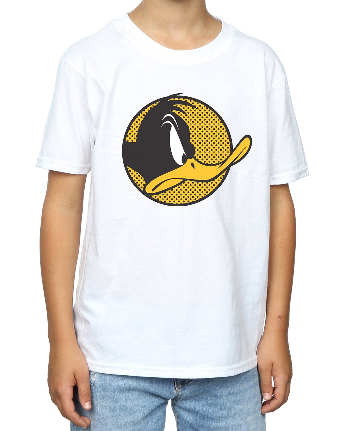 Looney Tunes Daffy Duck Graphic T-Shirt for Boys 7-8 Years | White Cotton Tee with Fun Dotted Design | Perfect for School, Playdates & Cartoon Lovers