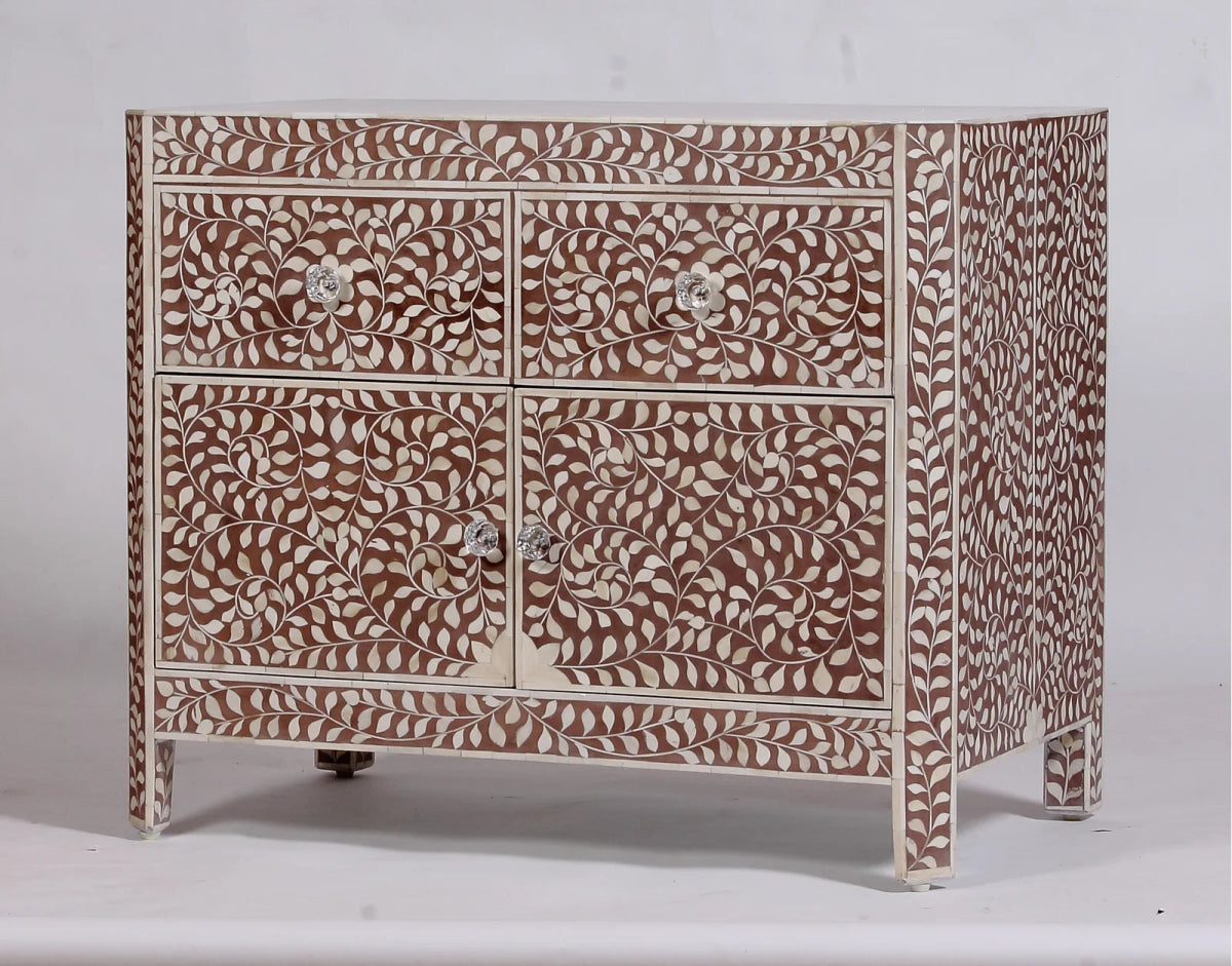 Handmade Bone Inlay Wooden Cabinet - Luxury Vintage Furniture for Living Room, Bedroom & Home Decor | Solid Wood Storage Cabinet with Exquisite Craftsmanship
