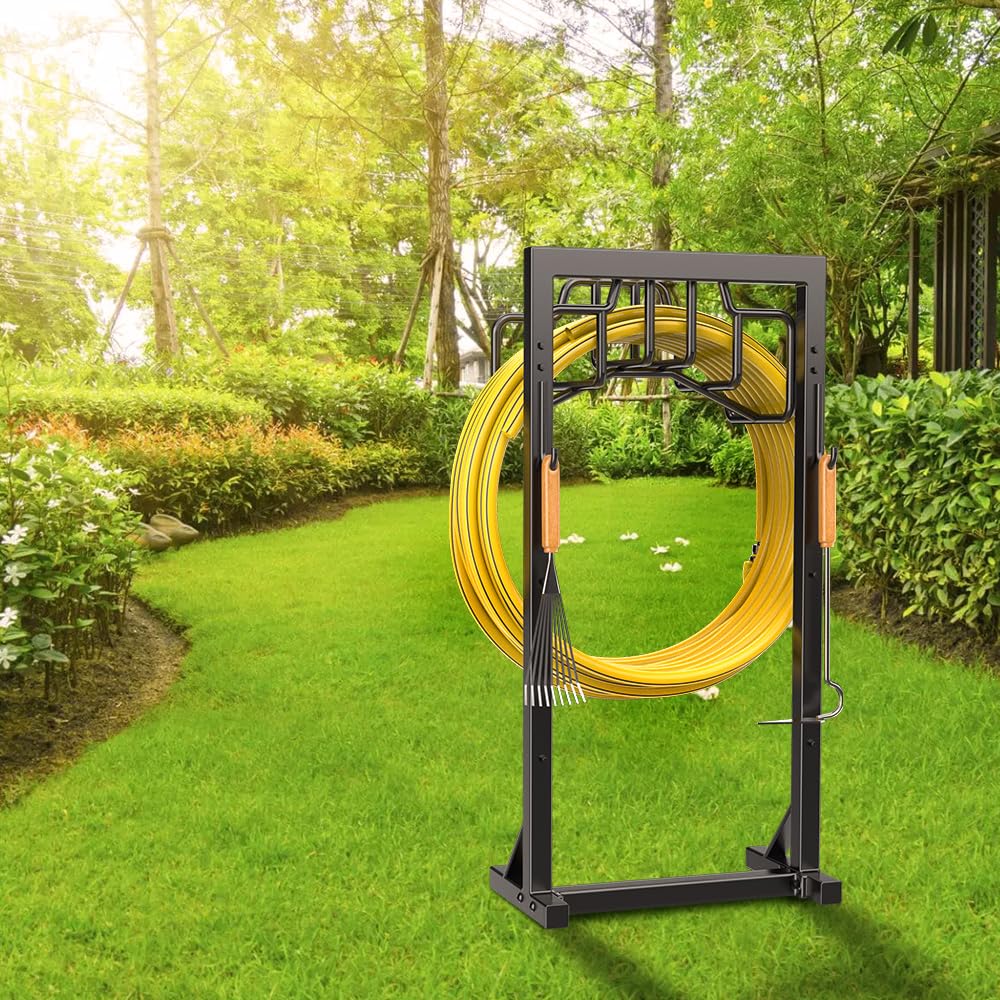 Heavy Duty Free Standing Metal Garden Hose Reel Holder - Detachable Black Hose Hanger Organizer for Outdoor Watering, Lawn Care & Yard Maintenance