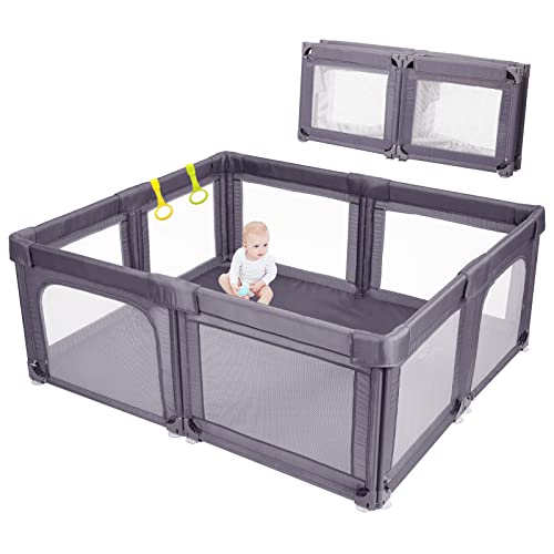 **Extra Large Baby Playpen - Foldable Safety Play Center with Bottom for Toddlers & Infants | Indoor & Outdoor Play Area | Oxford Grey**    *(Perfect for Home, Daycare, or Backyard - Safe & Spacious Play Space for Kids)*
