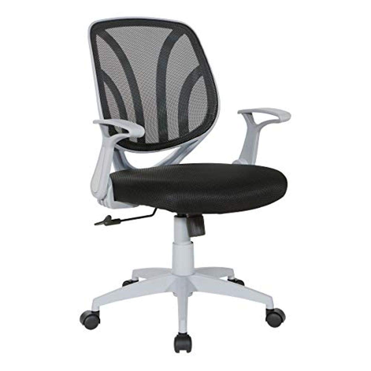 Office Star Screen Back Office Task Chair with Built-in Lumbar Support & Flip Arms - Ergonomic Black Mesh Chair with Grey Frame for Home Office, Workstation & Conference Rooms