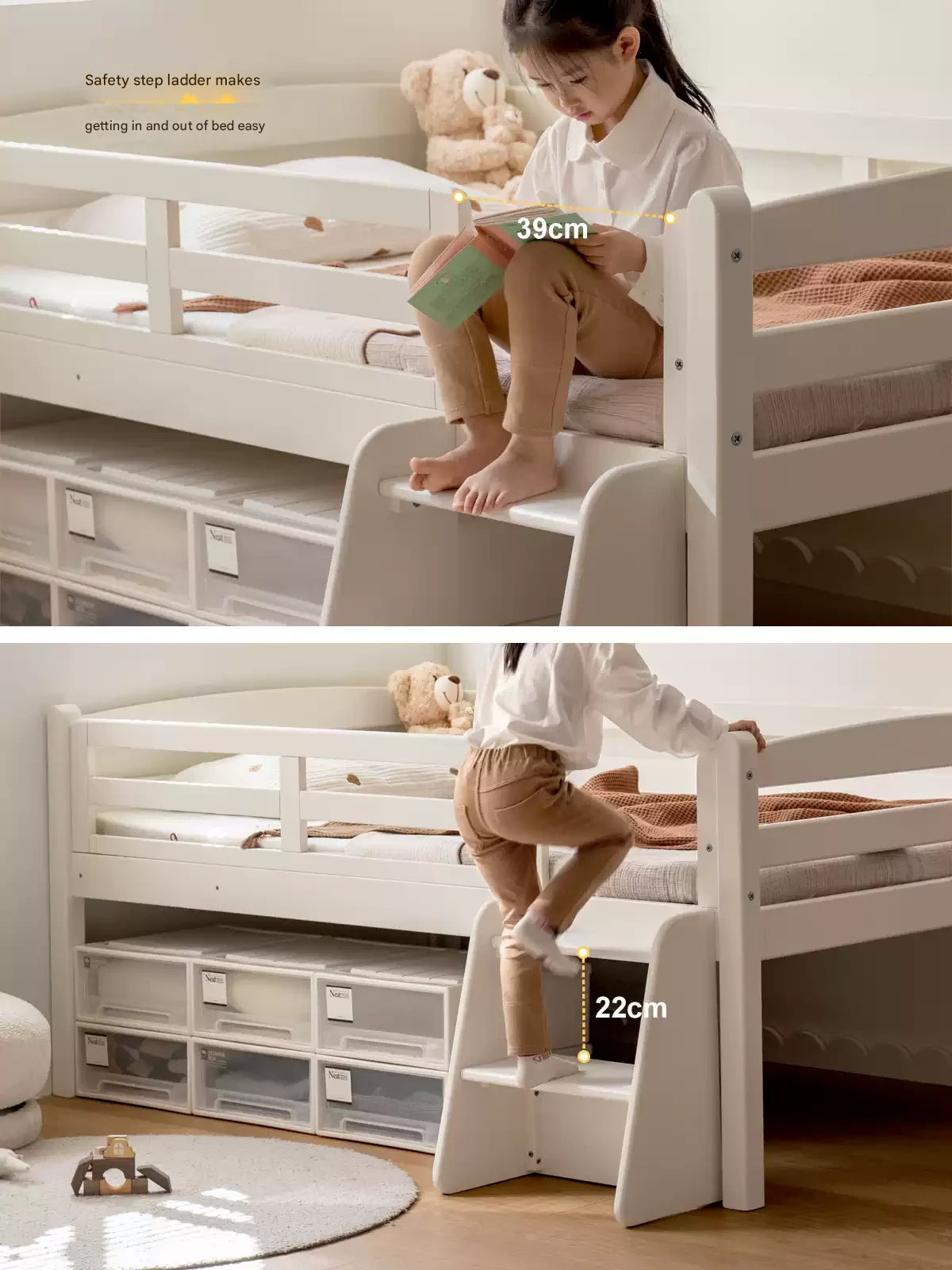 Solid Oak Wood Single Bed with Guardrail - Sturdy & Safe for Kids, Teens & Adults - Perfect for Bedrooms, Dorm Rooms & Guest Rooms