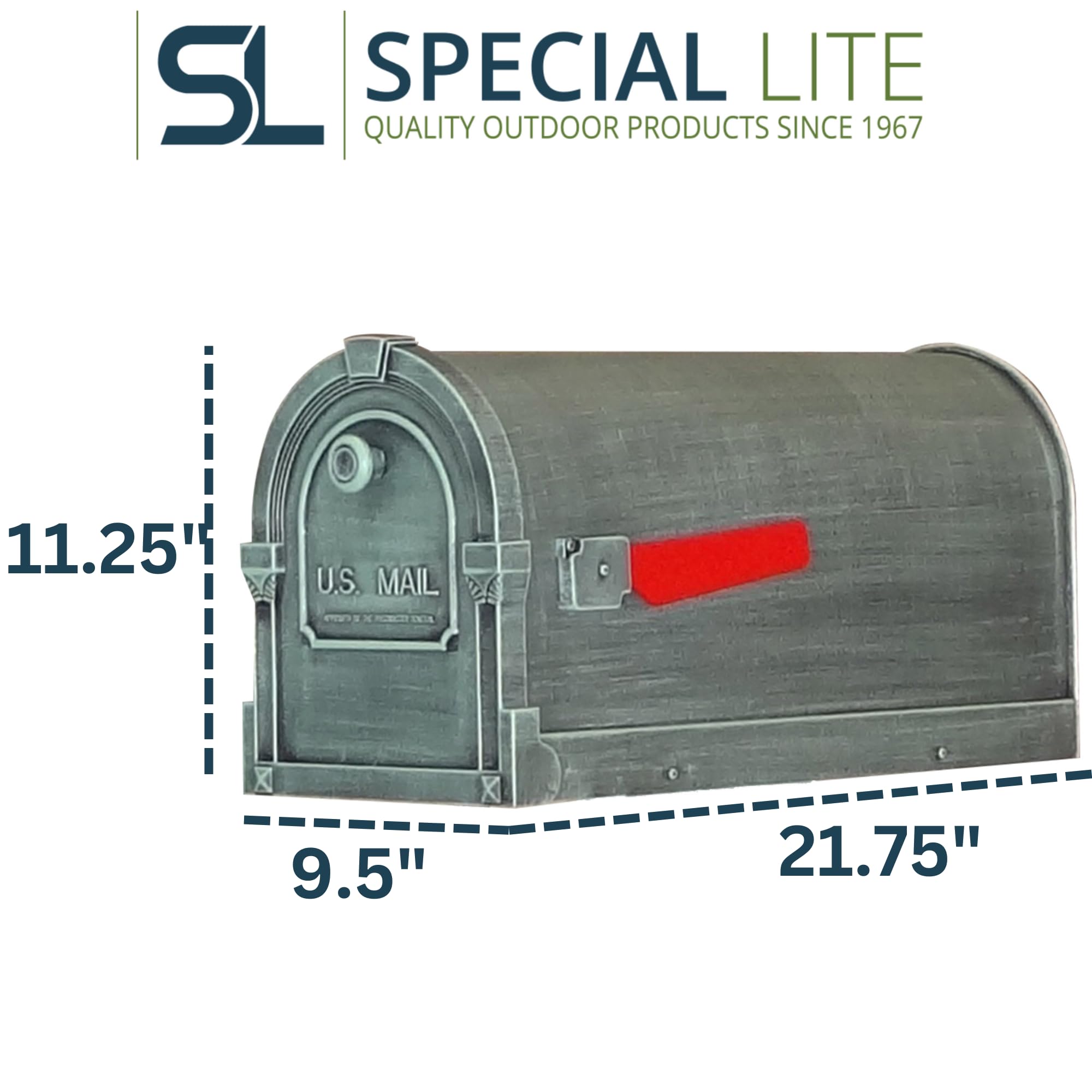 Special Lite Savannah Curbside Mailbox - Verde Green Aluminum Post Mount Mailbox (SCS-1014-VG) for Residential & Commercial Use - Durable Outdoor Mailbox for Homes, Offices & Apartments