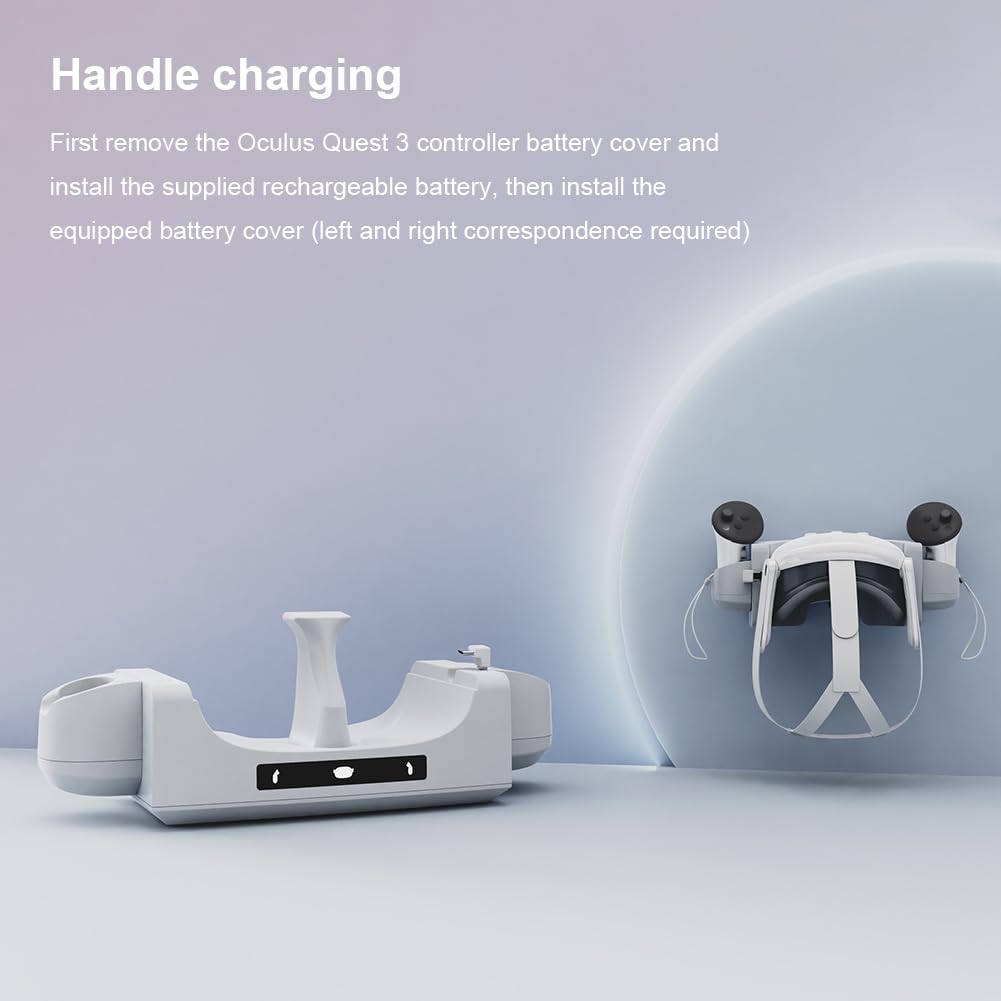 LYEAA VR Headset Charging Dock Station with Controller & Headset Stand, LED Light for Quest 3 - Perfect for Gaming & Virtual Reality Accessories Organization