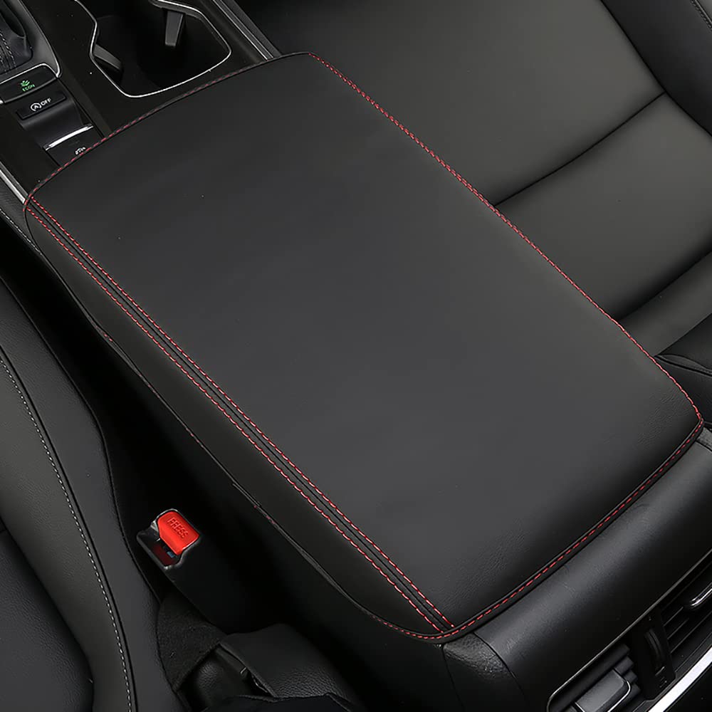 Premium Leather Car Armrest Cover for Honda Accord 2018-2021 - Waterproof Center Console Protector with Red Stitching - Black Interior Accessories for Comfort & Style (Perfect for Daily Commute & Road Trips)