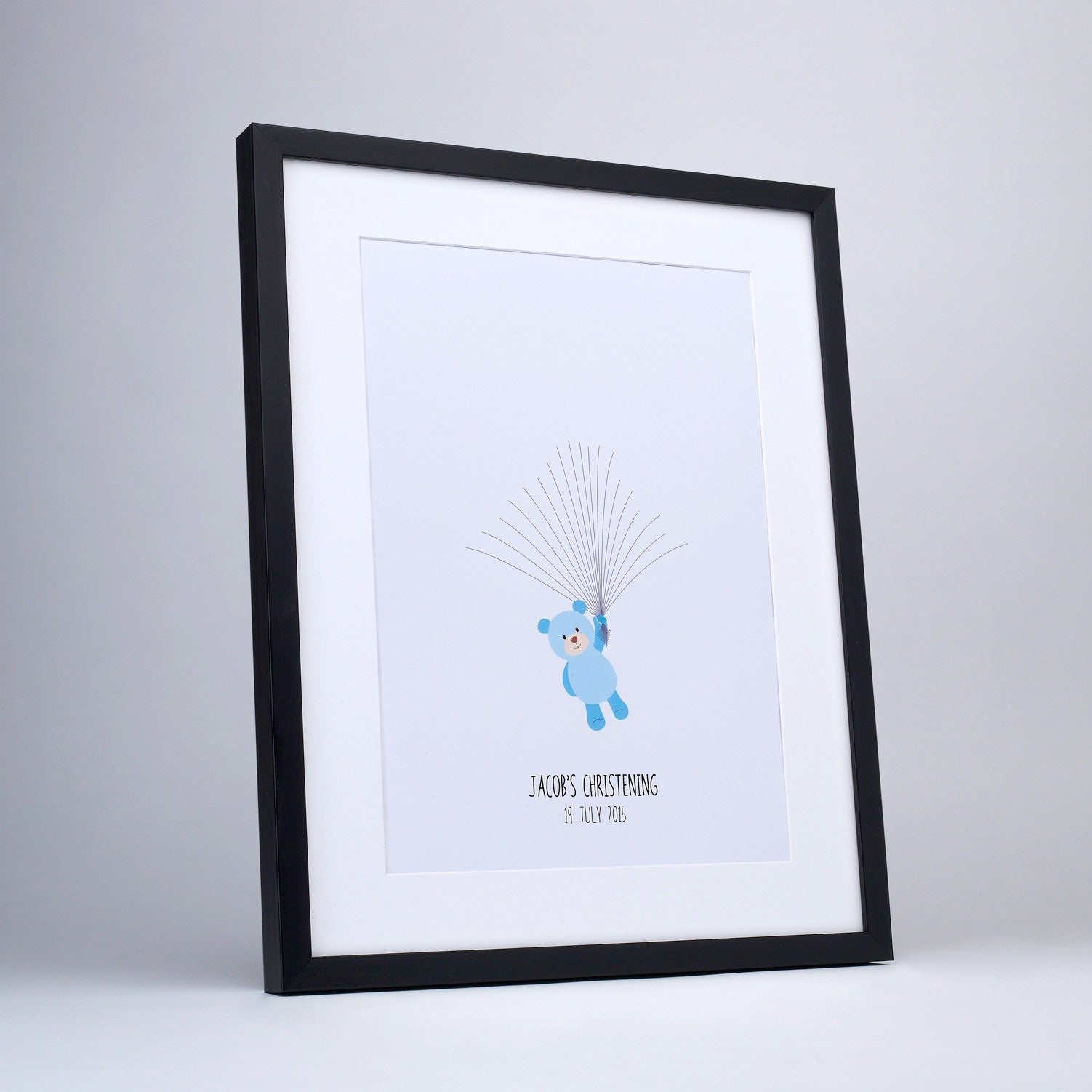 Custom Fingerprint Art - Blue Teddy Bear Keepsake | Unique Personalized Gift for Baby Shower, Birthday & Nursery Decor