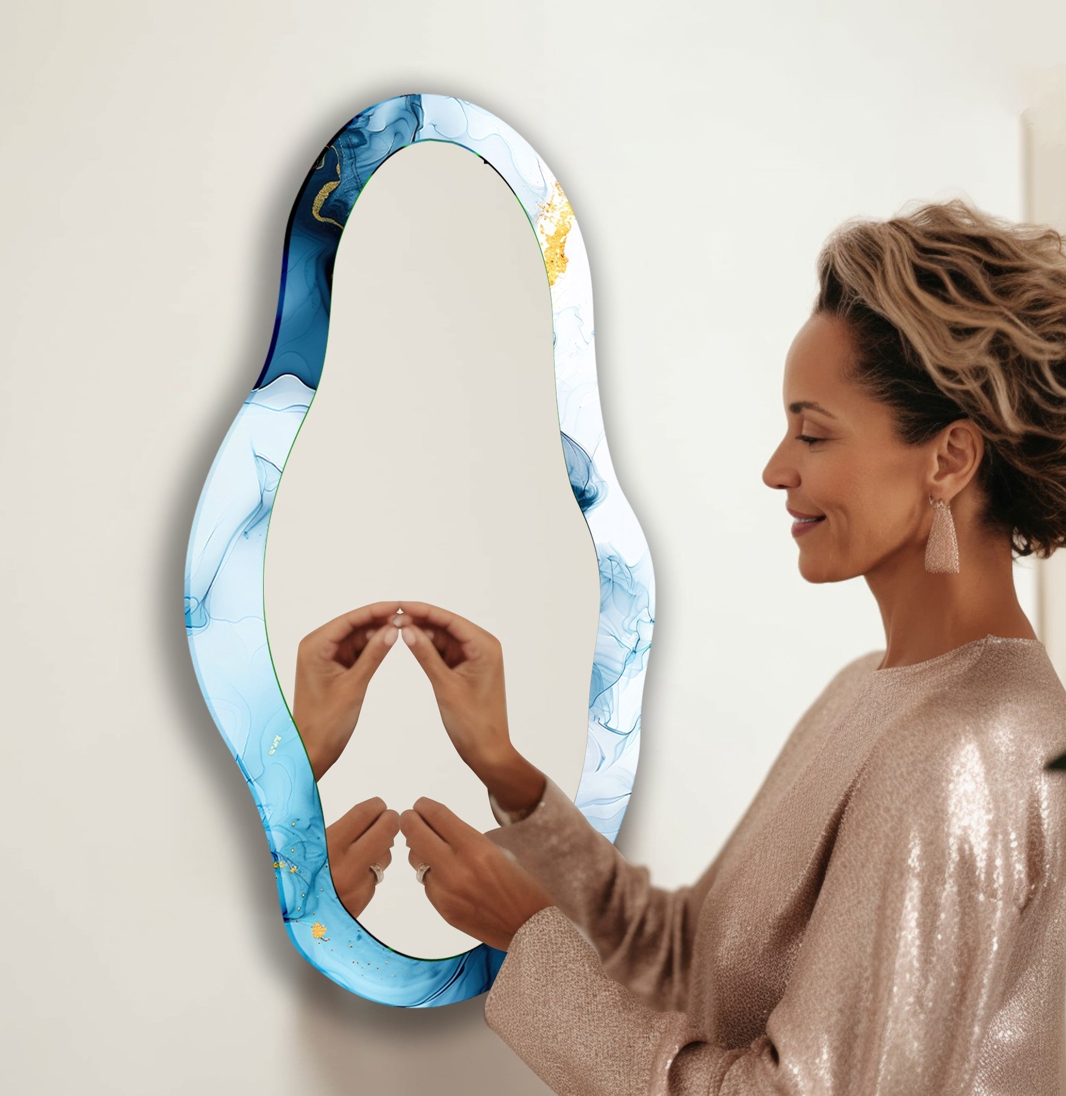 Stylish Blue Entryway Mirror - Full-Length Wall Hanging Decor for Hallway & Foyer - Perfect for Home Decor, Outfit Checks & Space Illusion