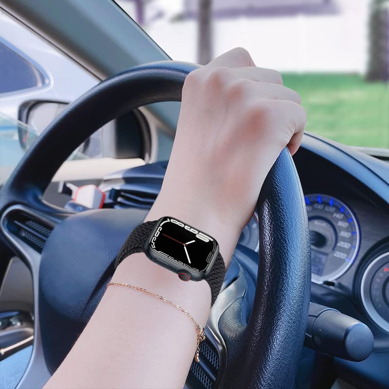 Elastic Nylon Braided Solo Loop Strap for Apple Watch Series 10/9/8/7/6/5/4/3/SE - Compatible with 38mm/40mm/41mm/42mm/44mm/45mm/46mm/49mm (Men & Women) - Soft Stretch Sport Band for Workout, Running & Daily Wear