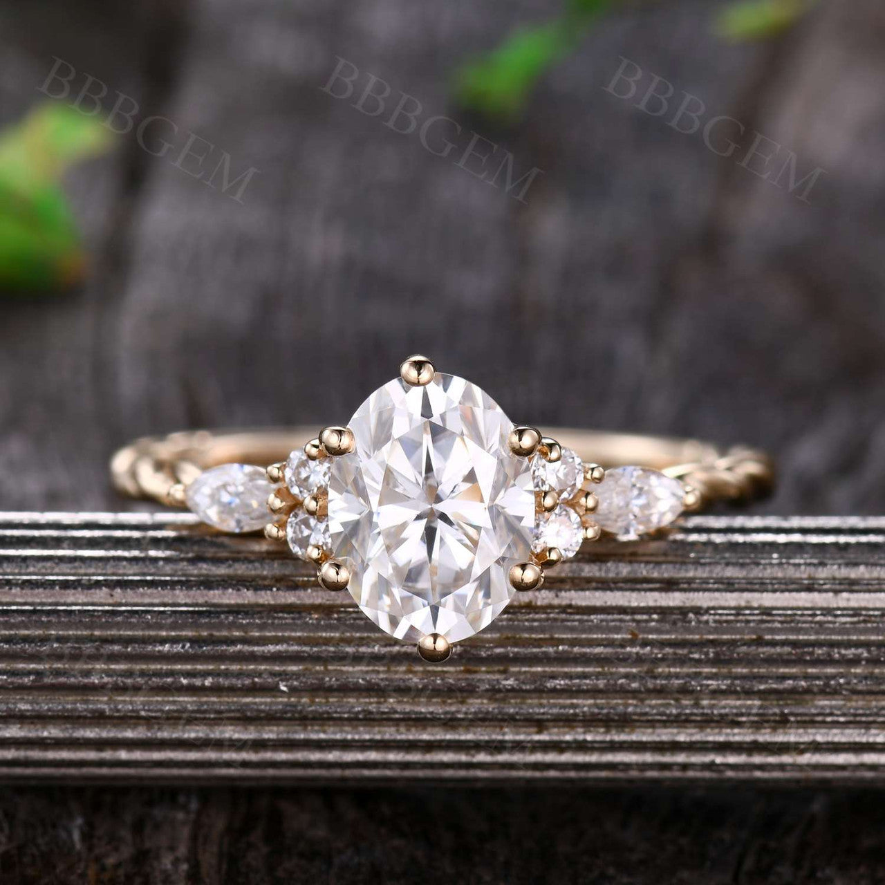 1.5CT Oval Cut Moissanite Engagement Ring with Marquise Accents - 14K/18K Twist Plain Gold Band Wedding Ring for Women, Perfect for Proposals, Anniversaries & Bridal Jewelry