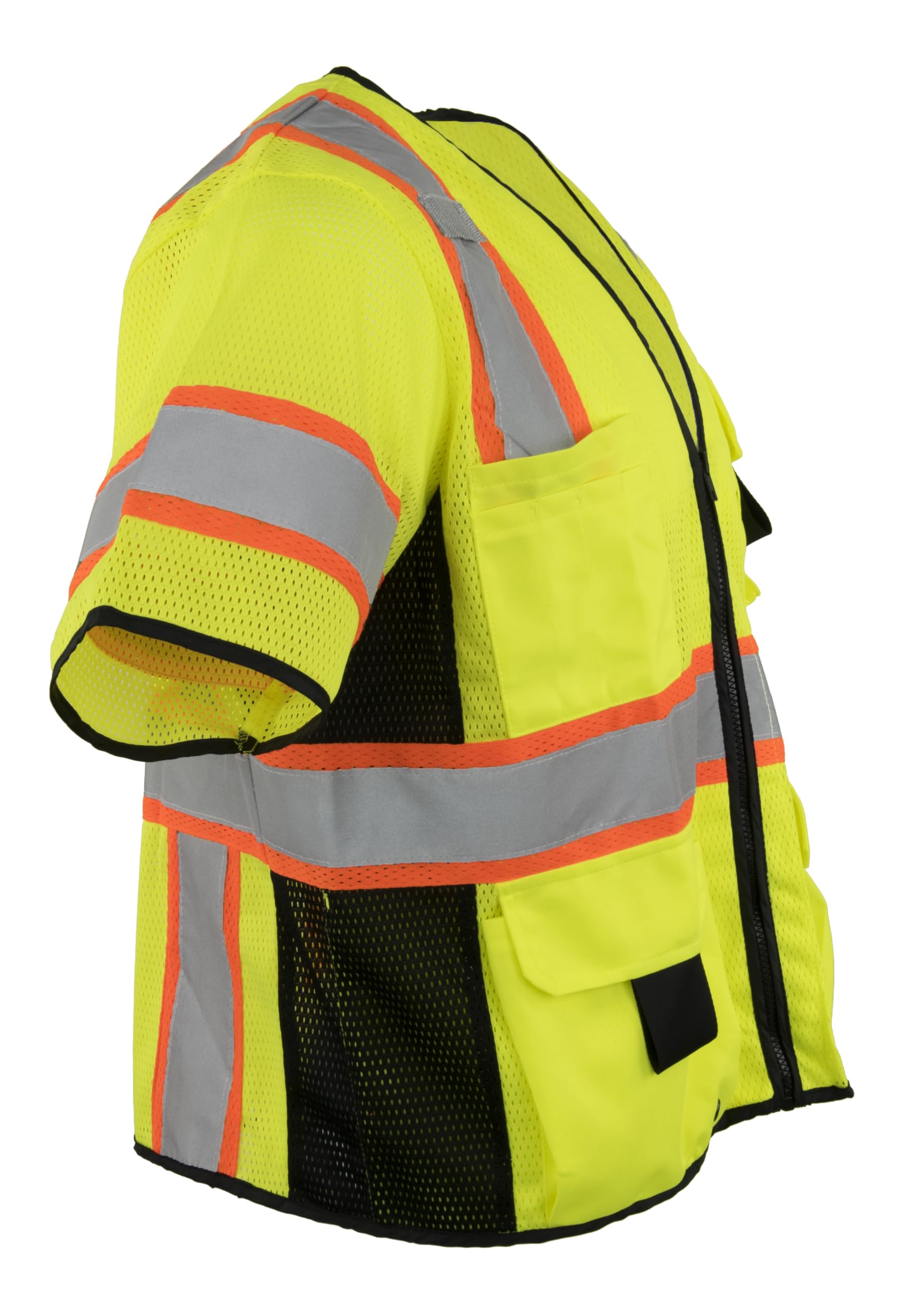Ironwear 1296 Class 3 Polyester Mesh Safety Vest with Zipper & Radio Clips - High Visibility Reflective Work Vest for Construction, Road Crew & Emergency Responders