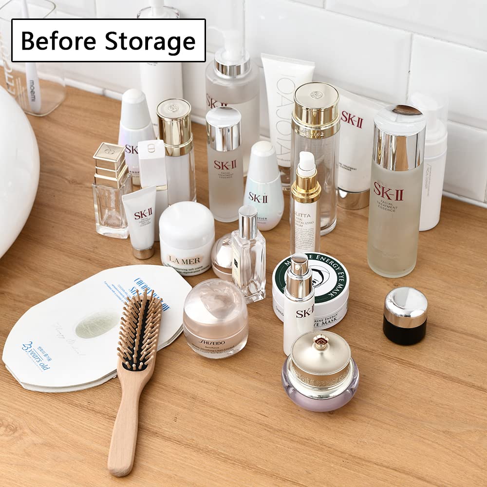 Double Layer Makeup Organizer for Vanity & Bathroom - White Cosmetic Storage with Skincare Compartments | Perfect for Bedroom Dresser, Bathroom Countertop & Travel Organization