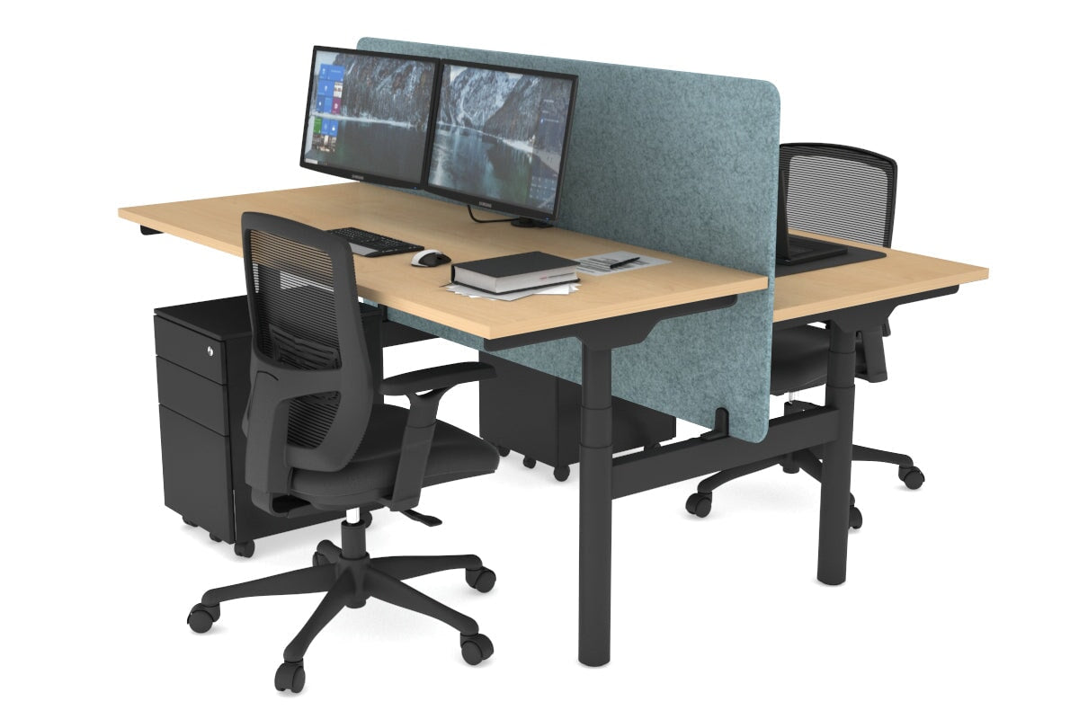 Flexi Premium Height Adjustable 2-Person H Bench Workstation - Black Frame [1400L x 700W] - Ergonomic Office & Home Workspace Solution for Team Collaboration