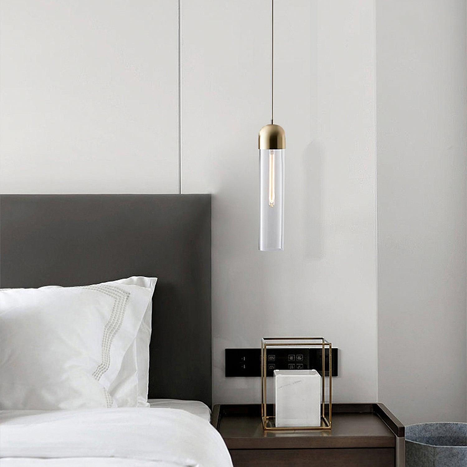 Modern Glass Cylindrical Pendant Light - Sleek Hanging Fixture for Kitchen Island, Dining Room & Bedroom Lighting