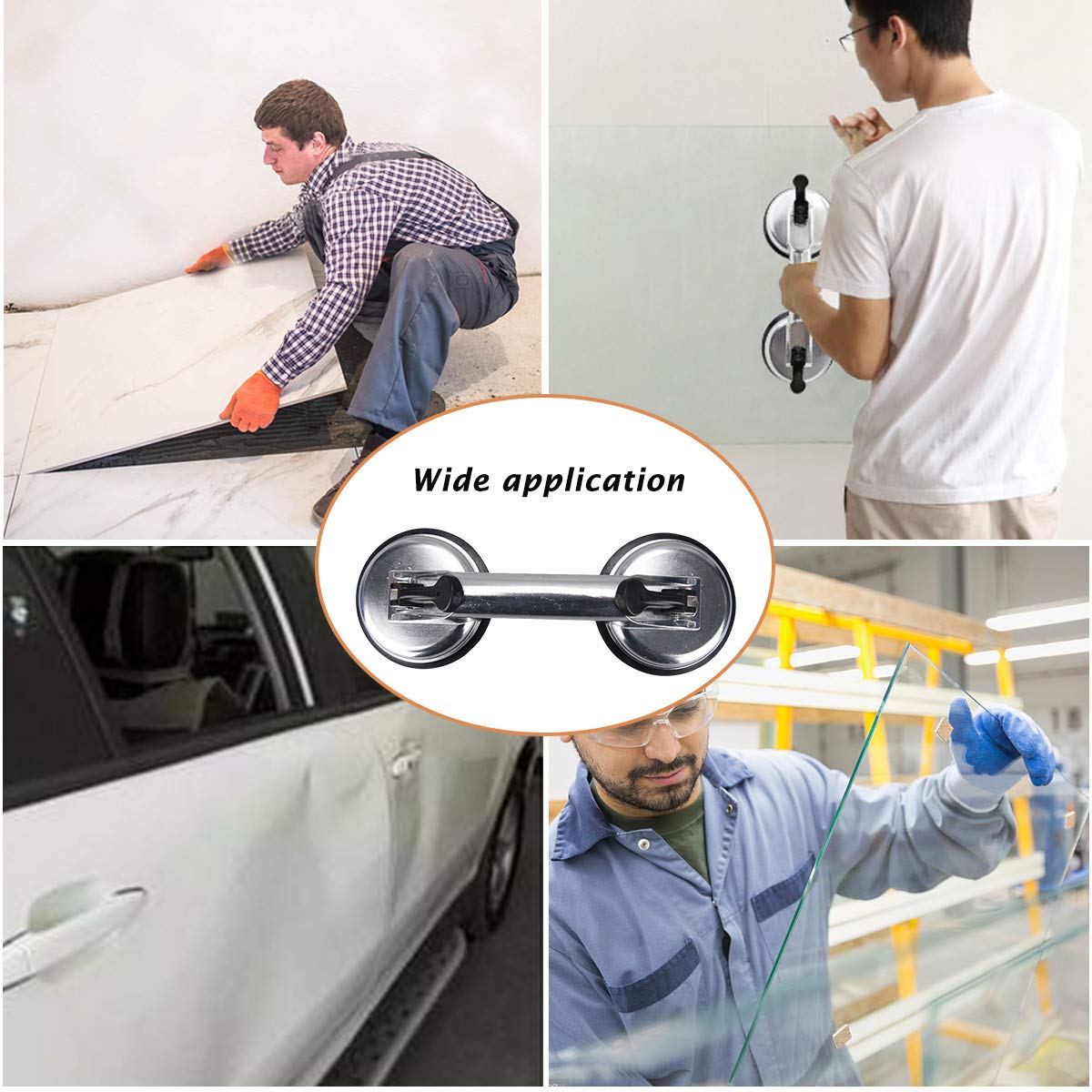 SOLUDE 4-Pack Heavy Duty Glass Suction Cup Lifters - Aluminum Vacuum Grippers for Moving Windows, Tiles, Mirrors & Granite - Double Gripper Sucker Plate for Home Renovation & Construction Projects