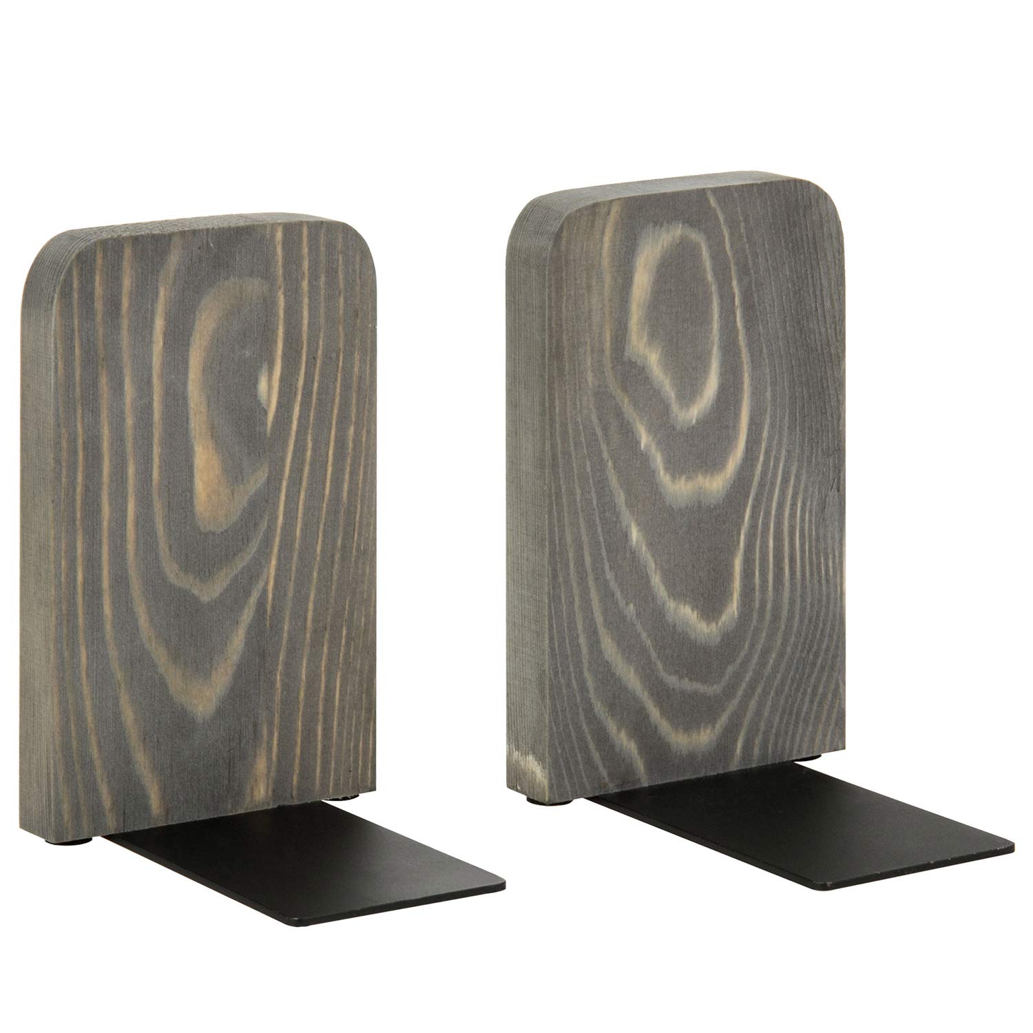 MyGift Gray Wood Desktop Bookends - Decorative Bookshelf Organizers for Office & Home Decor (1 Pair) | Perfect for Displaying Books, Photos & Collectibles