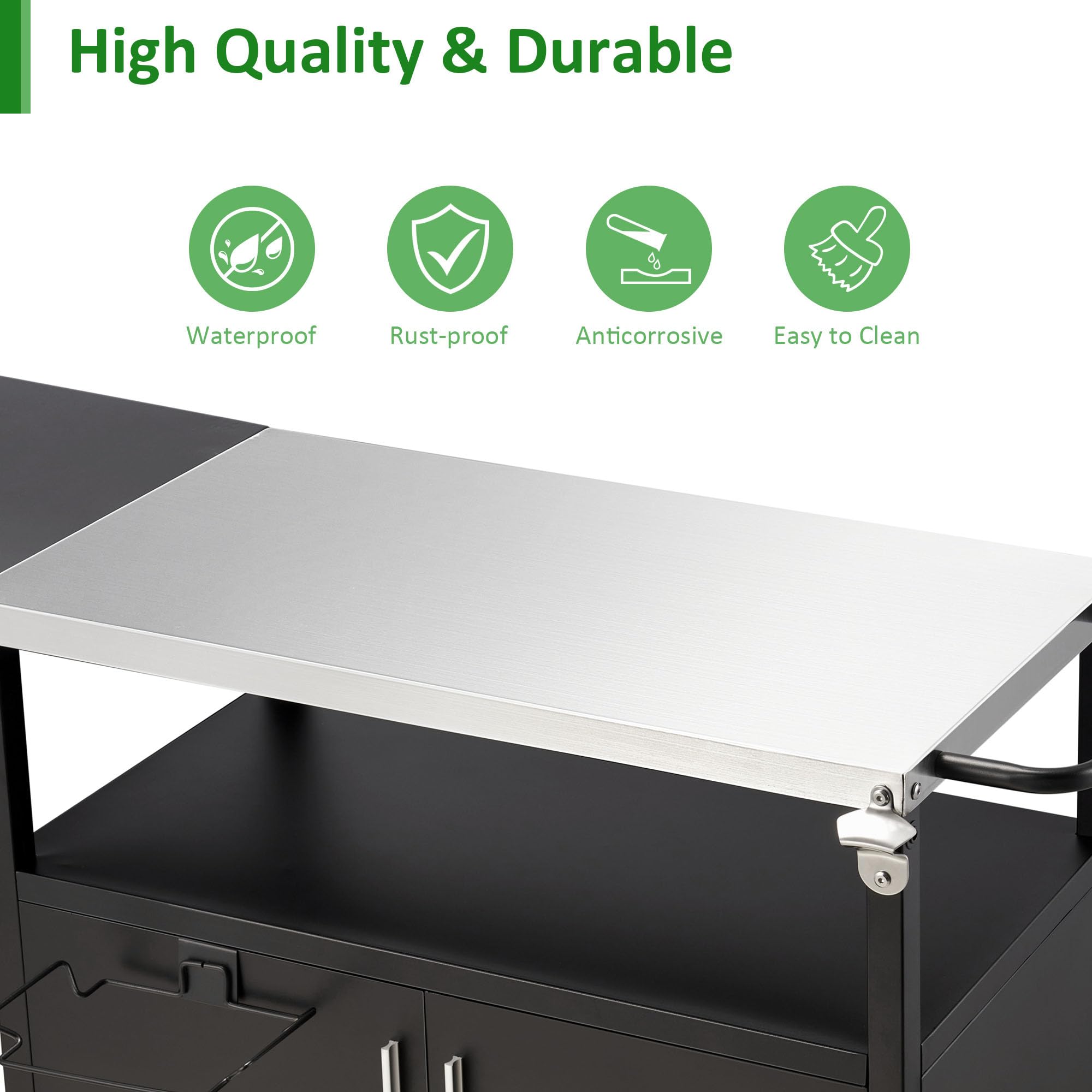 Portable Outdoor Grill Cart with Storage Cabinet - Movable BBQ Food Prep Table & Pizza Oven Stand for Backyard, Patio, Garden - Perfect for Outdoor Cooking, Entertaining & Storage Solutions