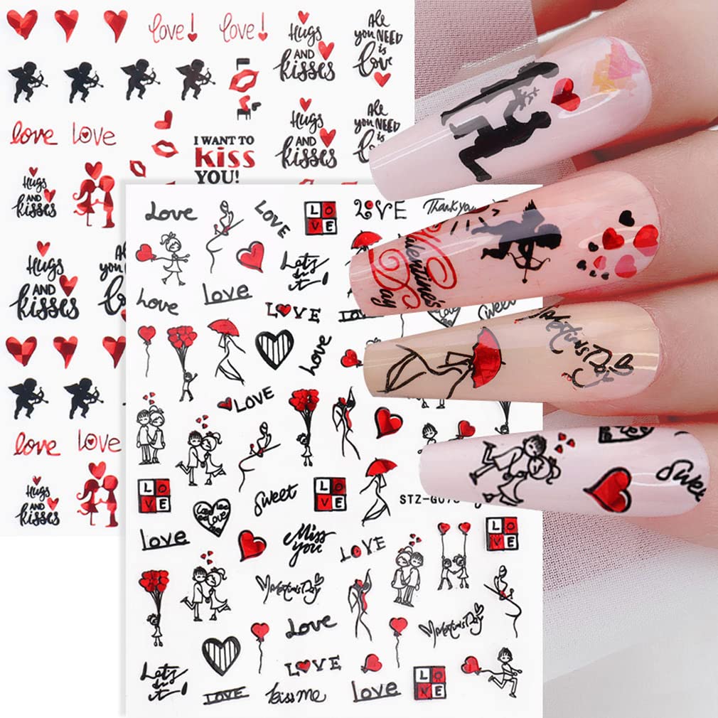 Valentine Nail Stickers - Heart & Rose Decals for Valentine's Day Nails