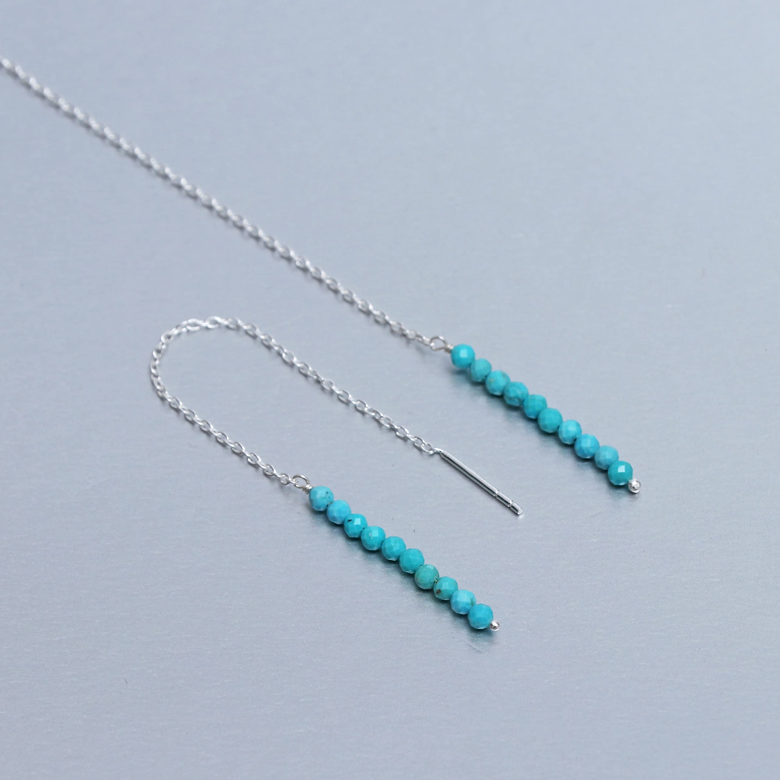 Real Turquoise Threader Earrings for Women - Adjustable Dangle Drop Earrings, Sterling Silver Chic Jewelry, December Birthstone Gift - Perfect for Second Ear Piercing, Special Occasions & Everyday Wear