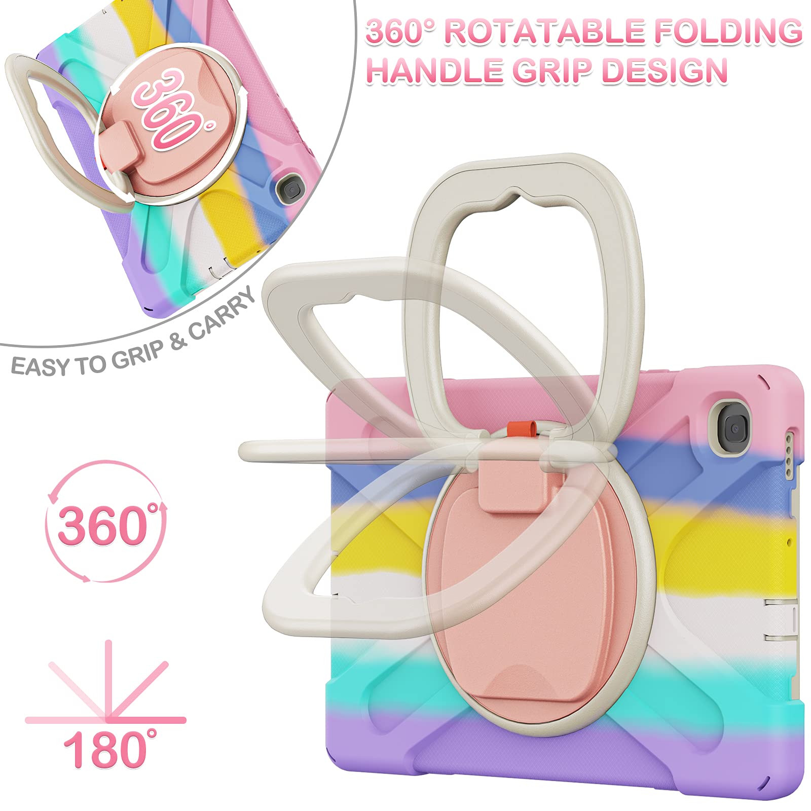 BATYUE Protective Case for Samsung Galaxy Tab S6 Lite 10.4 Inch 2022/2020 (SM-P610/SM-P613/SM-P615/SM-P619) - Shockproof Cover with Pencil Holder & 360° Swivel Stand | Kids-Friendly Durable Tablet Case in Pink | Perfect for School, Travel, and Home Use