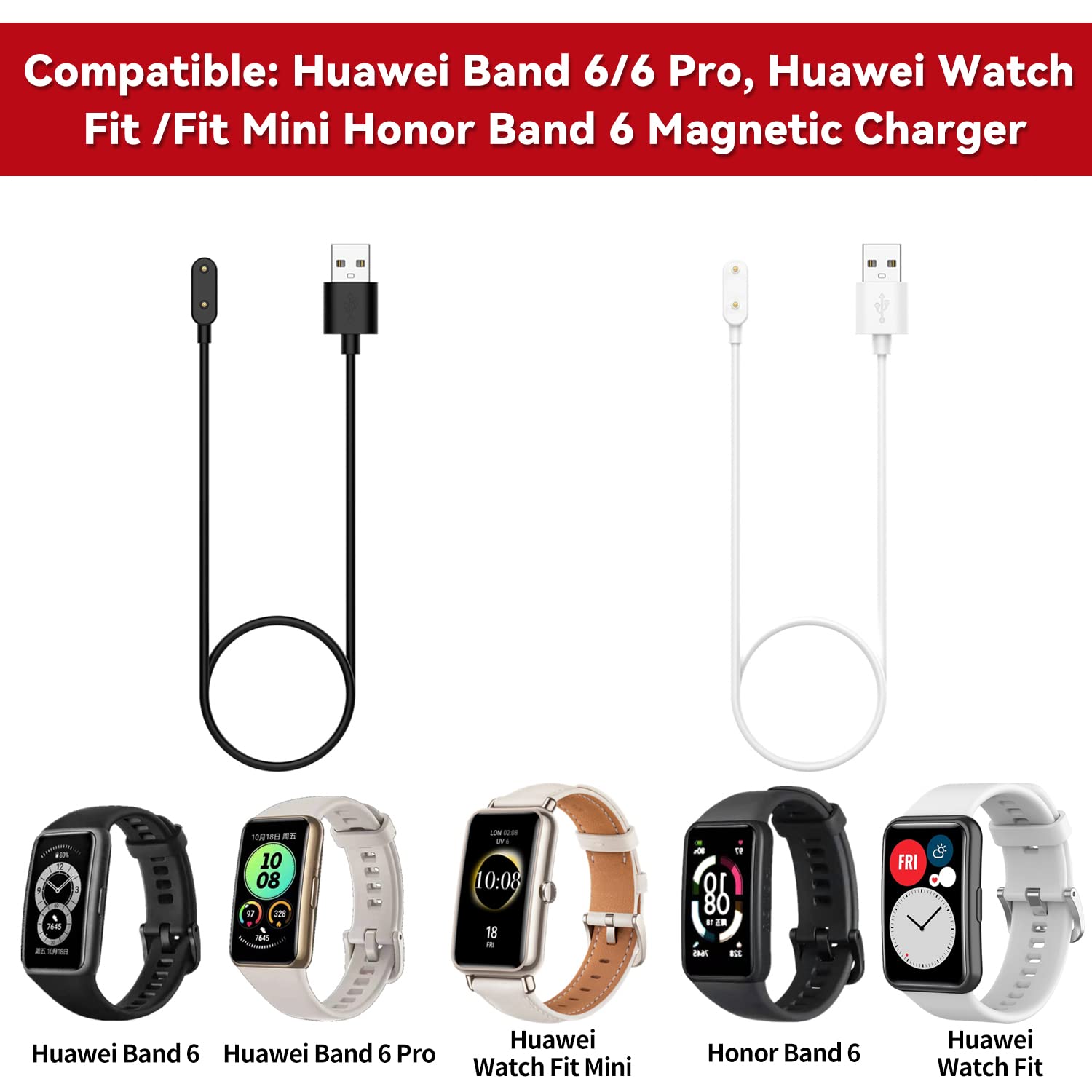 Smartwatch Charger Cable for Huawei Band 10/9/8/7/6 - Fast Magnetic Charging Dock for Fitness Trackers - Perfect for Home, Office & Travel Use
