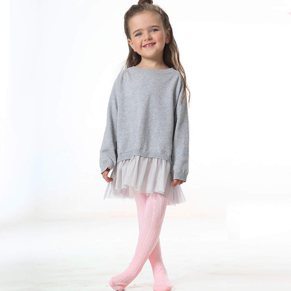 TechCity Girls Tights - Toddler Seamless Leggings, Cotton Cable Knit Pantyhose & Stockings for Girls 2-14 Years | Soft & Comfortable for School, Play & Everyday Wear