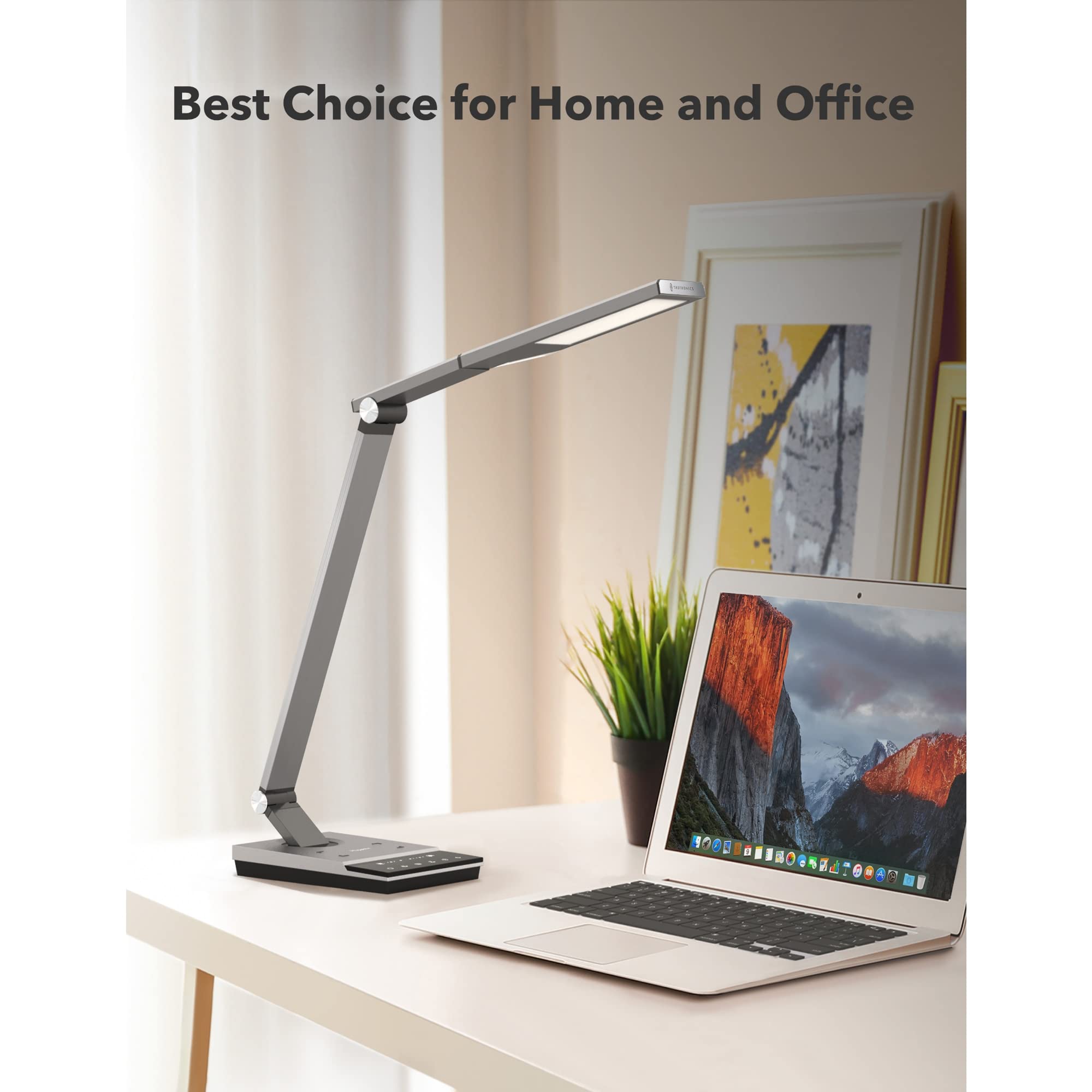 WorkPro™ LED USB Desk Lamp with Wireless Charger & Timer - 17.5 Inch Adjustable Office Light, Brushed Metal Gray - Perfect for Home Office, Study, Reading & Nightstand Use