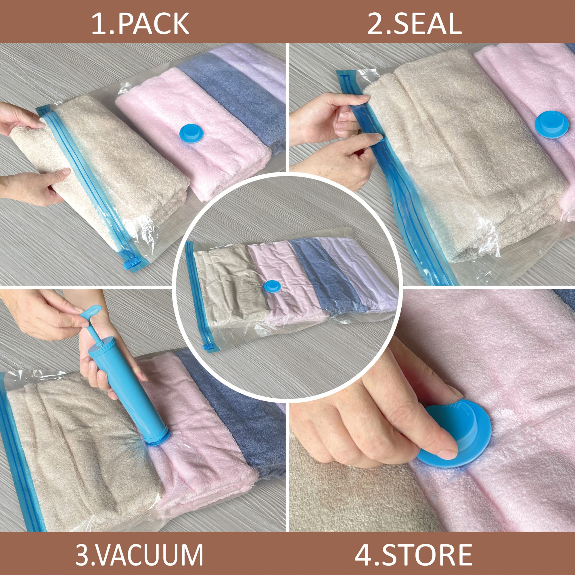10 Pack Vacuum Storage Bags with Hand Pump - Space Saving Compression Bags for Clothes, Comforters, Blankets & Bedding | Perfect for Travel, Seasonal Storage & Small Space Organization