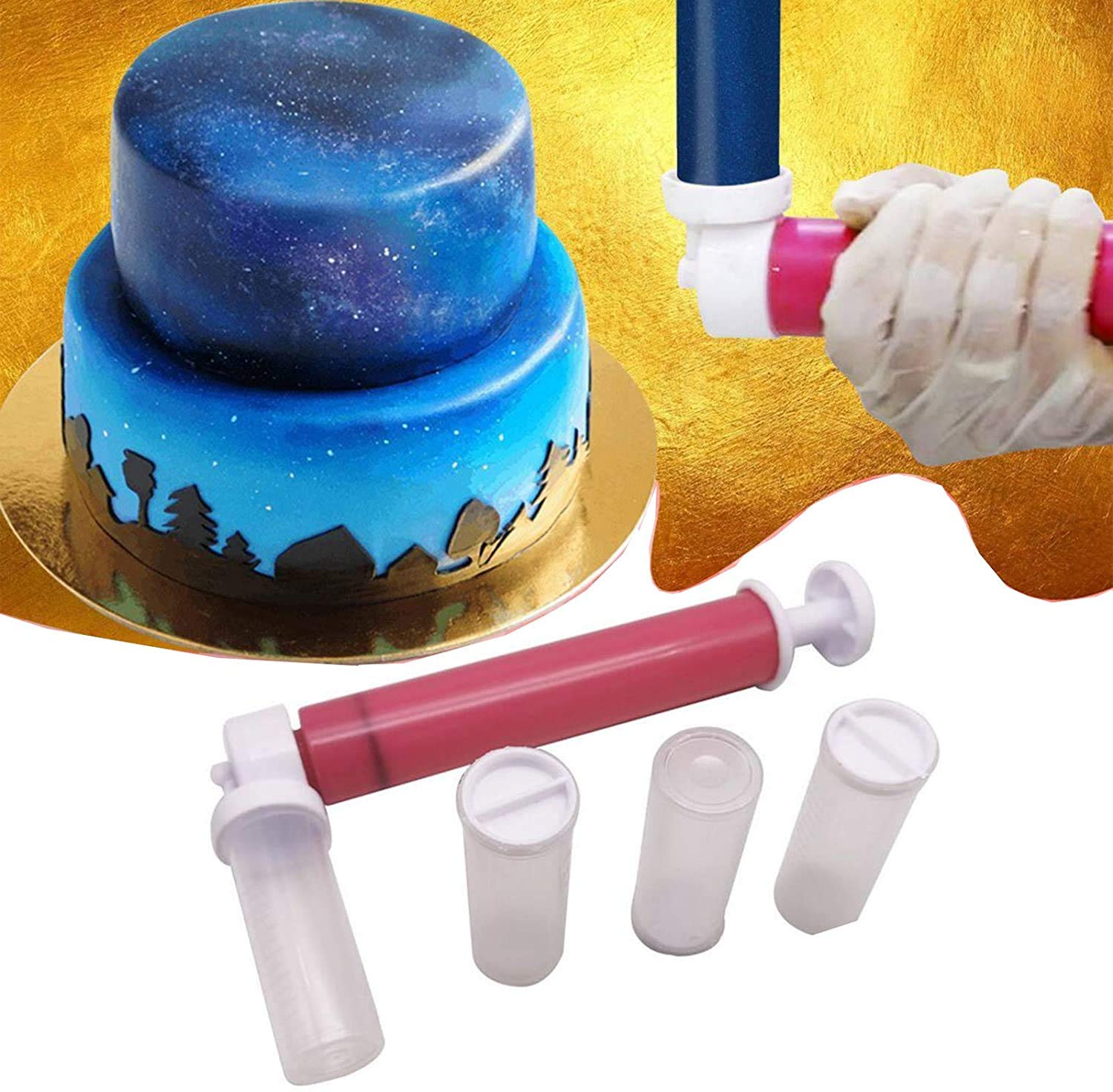 FILOL Cake Airbrush Decorating Kit - 4 Color Containers, Manual Airbrush Pump Gun for Professional Cake Decorating, Cupcakes, Cookies & Desserts | Perfect for Birthday Cakes, Wedding Cakes & Baking Projects