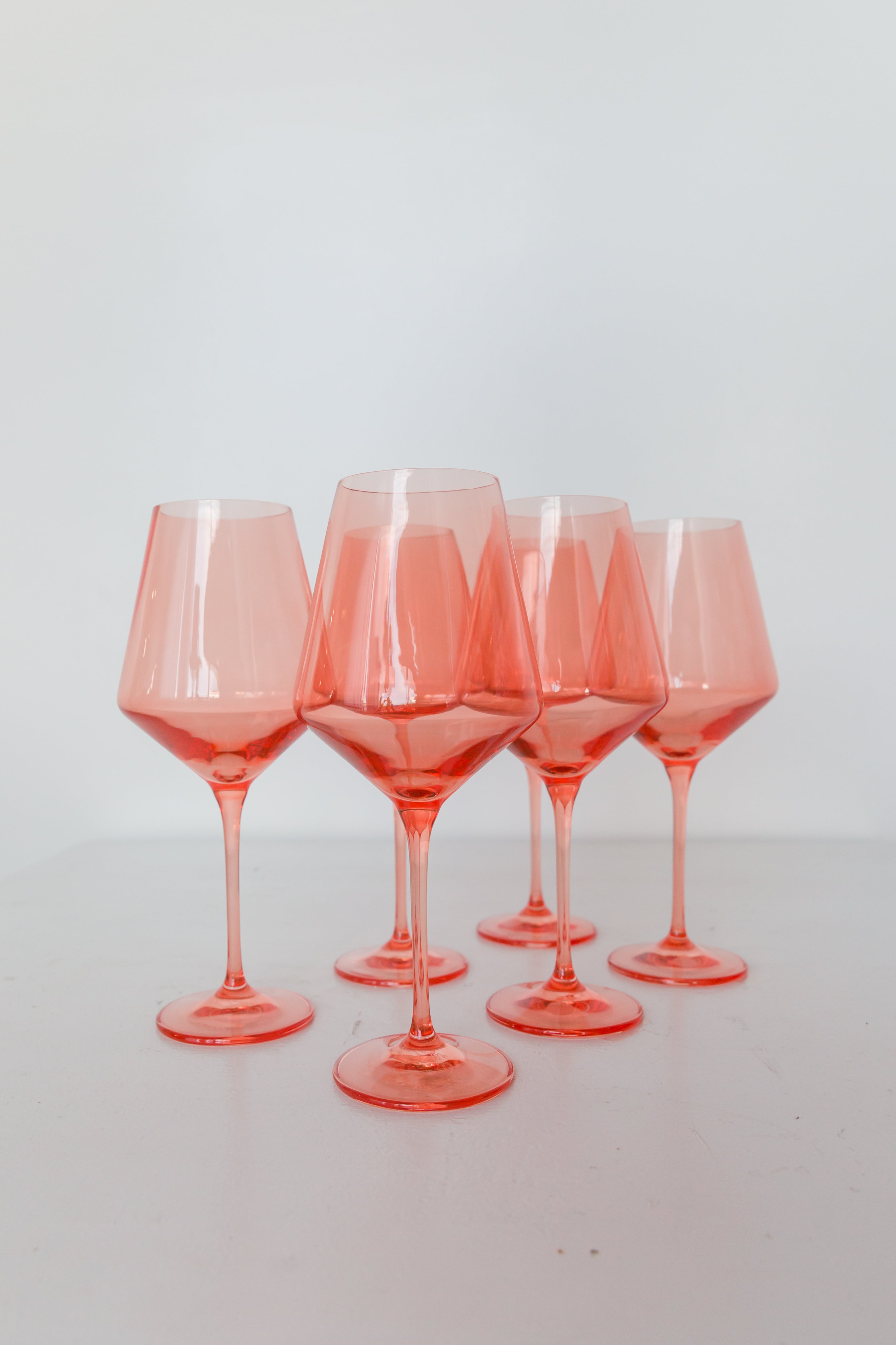 Estelle Colored Wine Glasses Set of 6 - Peach Fuzz Coral Pink Stemware for Elegant Dining, Wedding Gifts & Home Entertaining