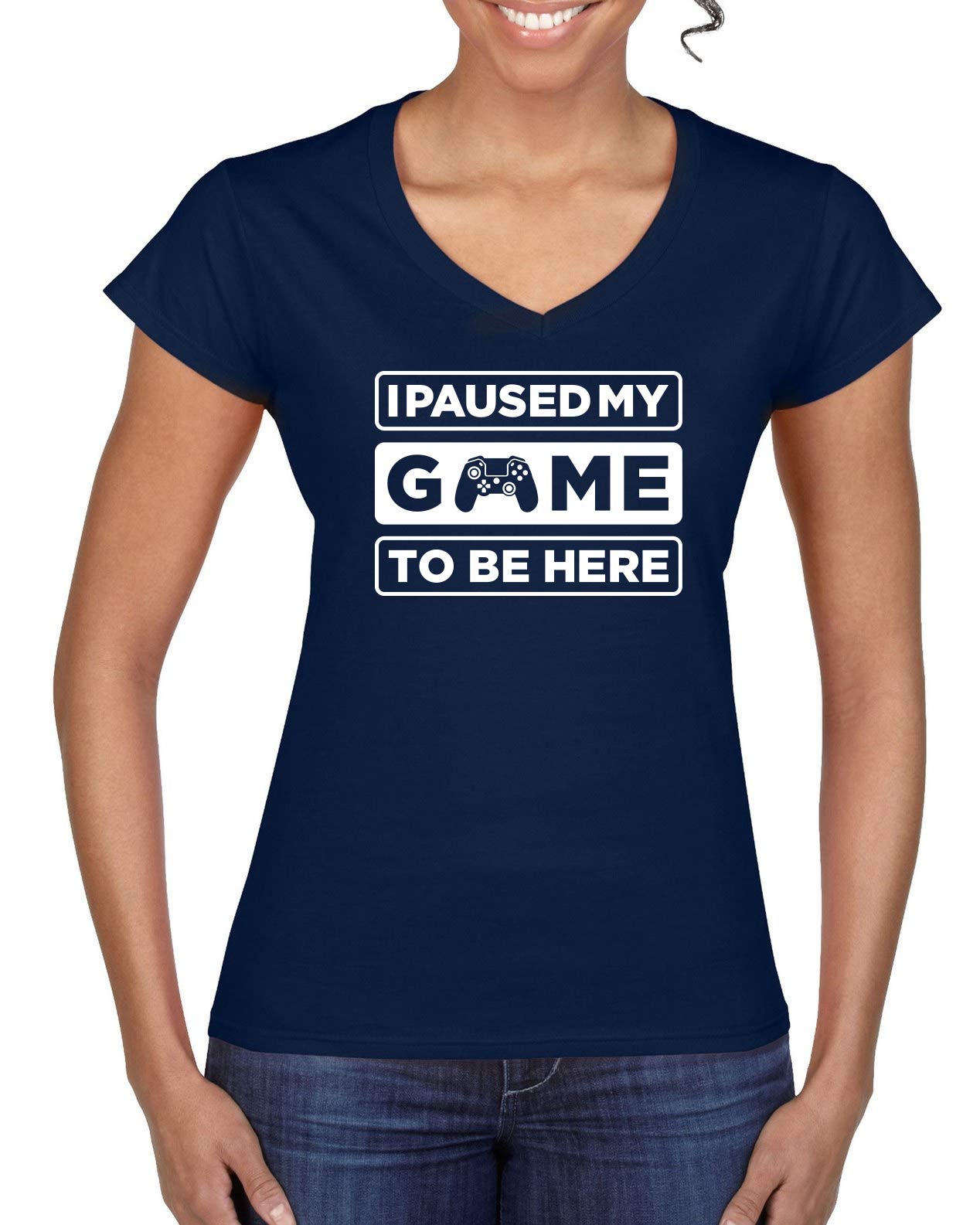 I Paused My Game to Be Here Gamer Women’s V-Neck Tee – Perfect for Gaming Nights & Casual Outings