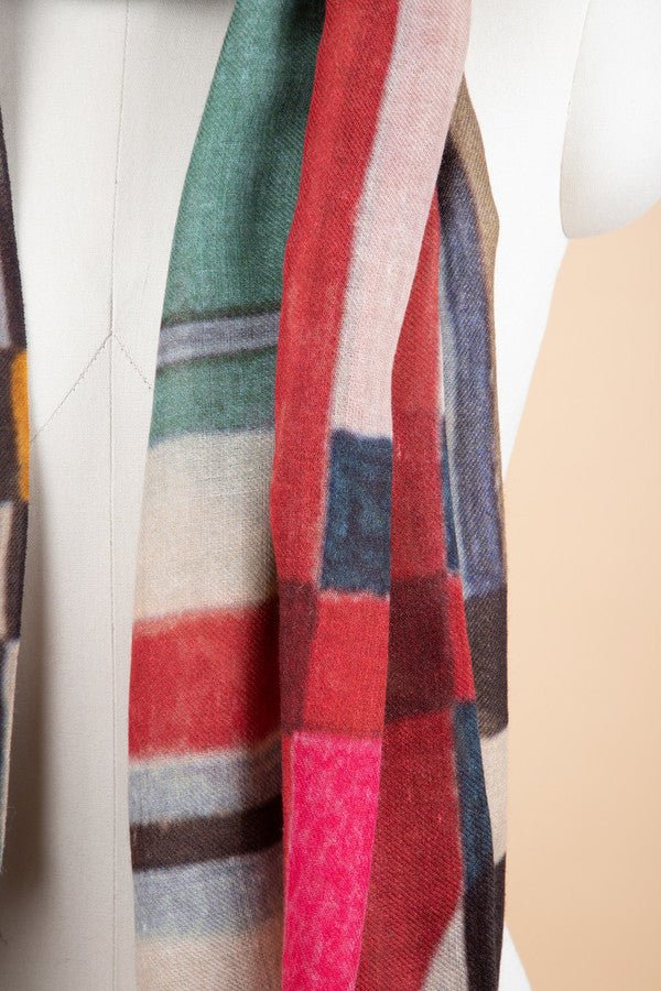 Soft Watercolor Striped Wool Scarf for Women - Lightweight Winter Fashion Accessory for Cold Weather, Office Wear & Holiday Outfits