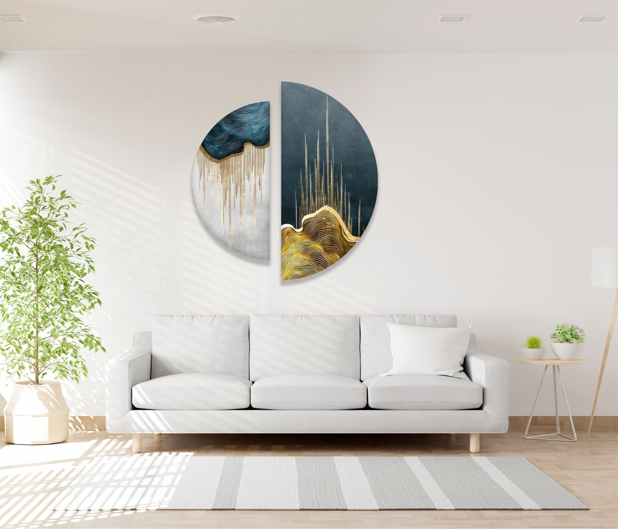 2 Piece Blue White Marble Glass Wall Art Set - Modern Abstract Home Decor for Living Room, Bedroom, Office | Shatter-Resistant & Easy to Hang