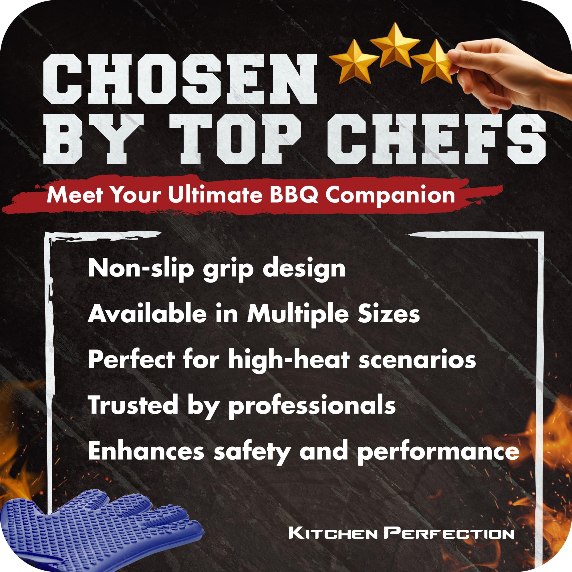 KITCHEN PERFECTION Heat Resistant Silicone BBQ Gloves for Smoker, Oven & Grill - Waterproof Oven Mitts for Handling Hot Food - Superior Value Set with 3 Bonus Accessories - Perfect for Grilling, Smoking, Frying & Outdoor Cooking