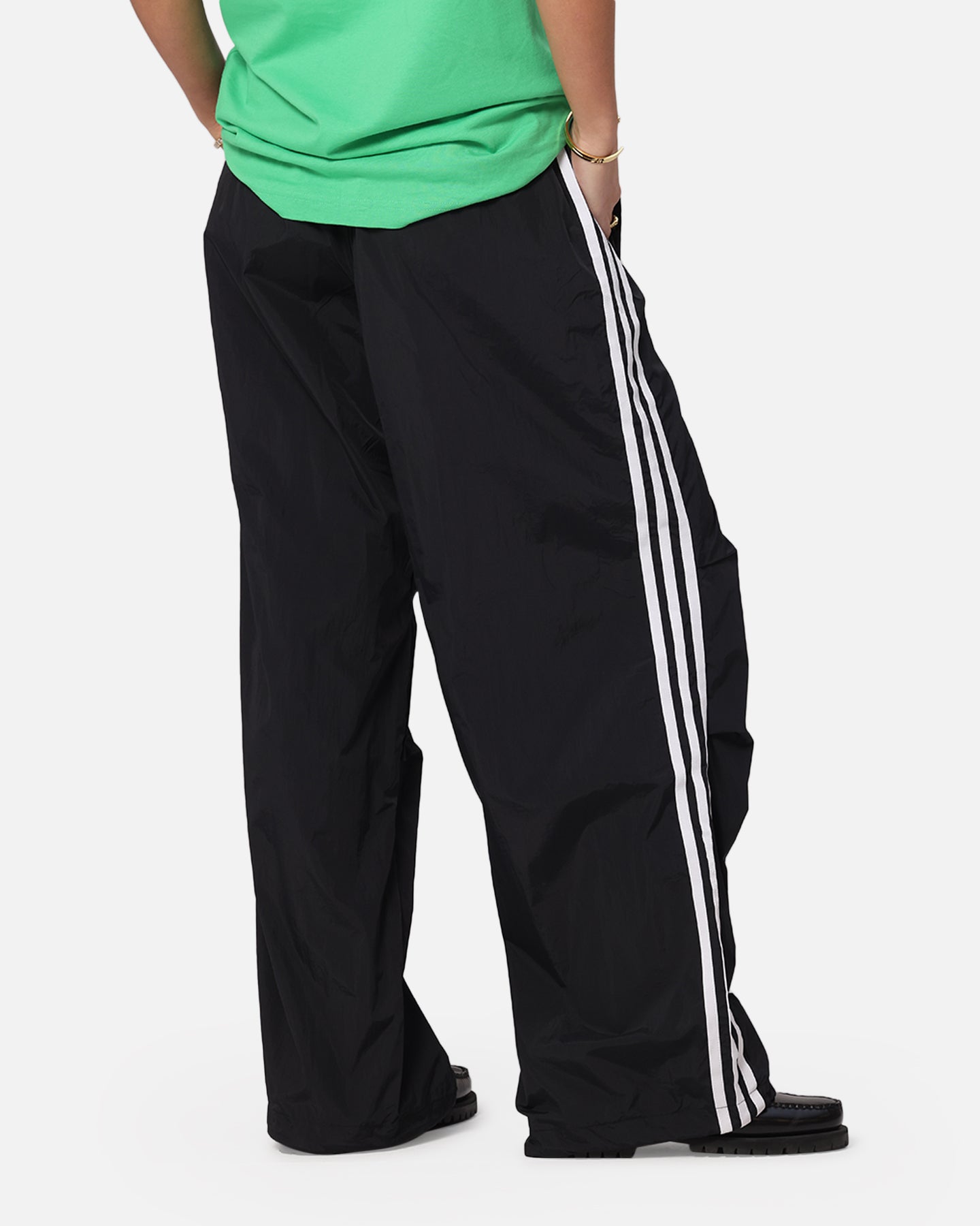 Adidas Women's 3 Stripes Parachute Pants - Black Athletic Joggers for Running, Yoga & Casual Wear | Lightweight Comfort & Street Style Fashion