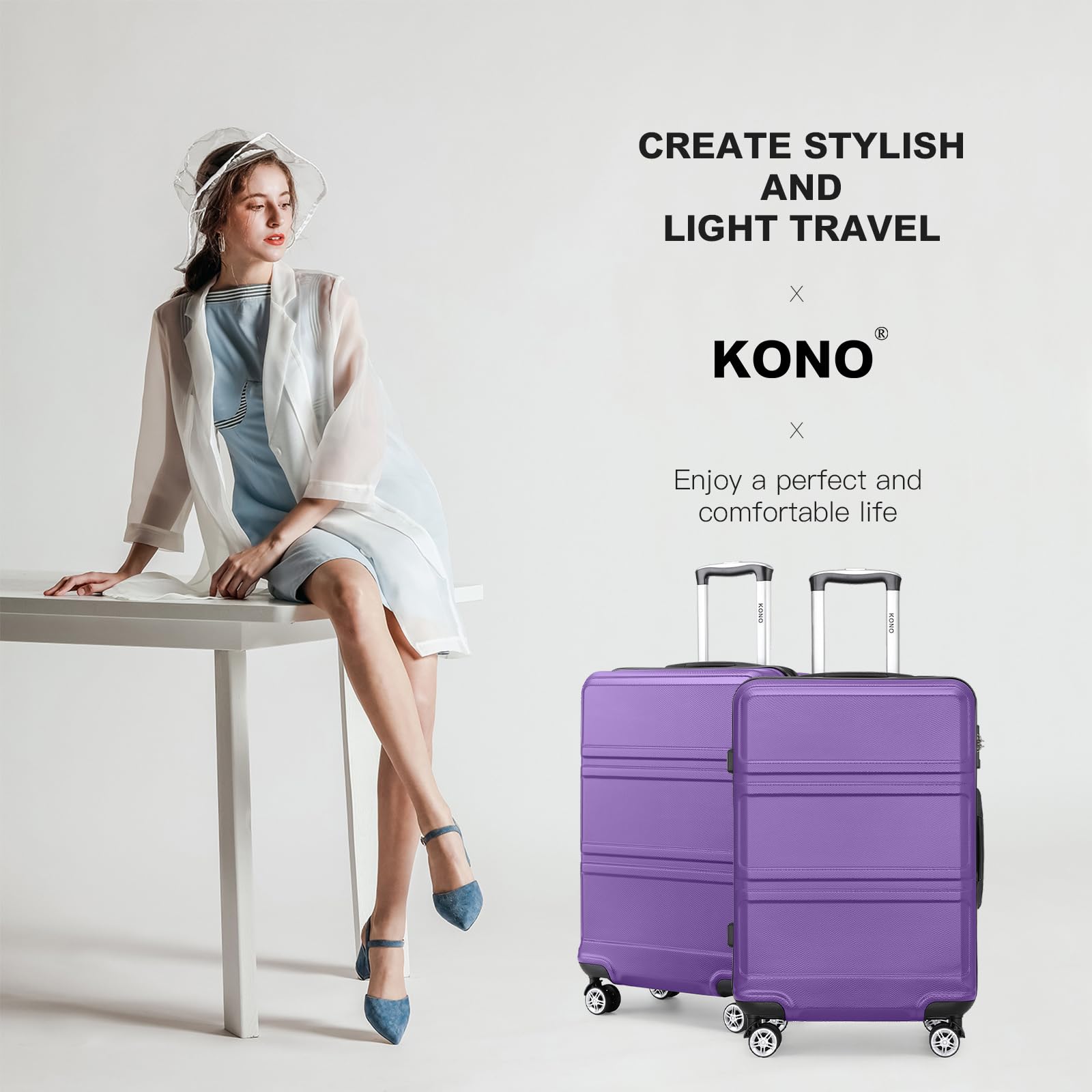 Kono 20'' Lightweight Hardside Carry-On Luggage with Spinner Wheels & TSA Lock - Airline Approved Purple Suitcase for Travel, Business Trips & Weekend Getaways