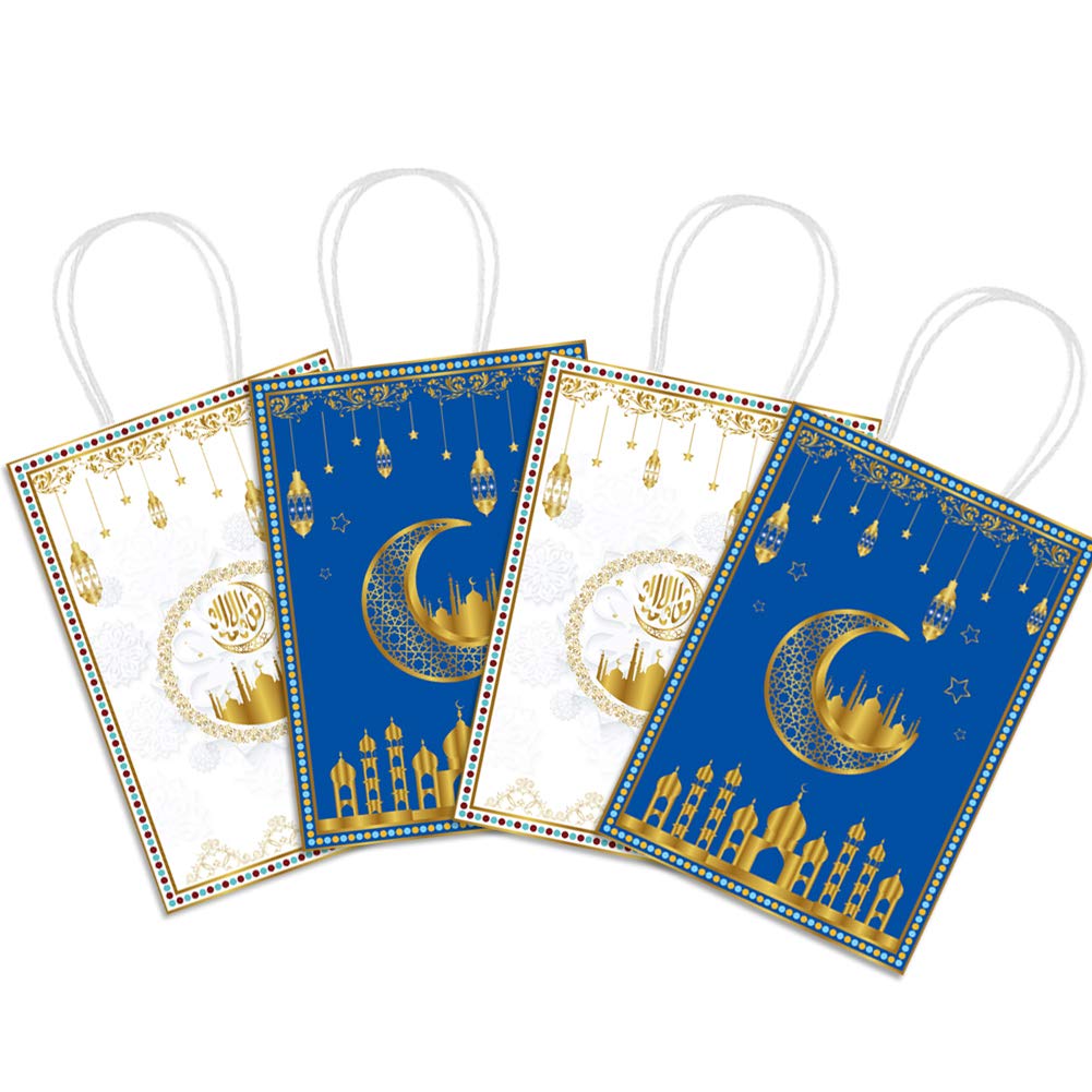 16pcs Ramadan Mubarak Paper Gift Bags for Eid Party Supplies - Muslim Party Favor Goody Treat Candy Bags - Eid Decoration | Perfect for Ramadan Celebrations, Eid al-Fitr Gifts, and Islamic Holiday Parties