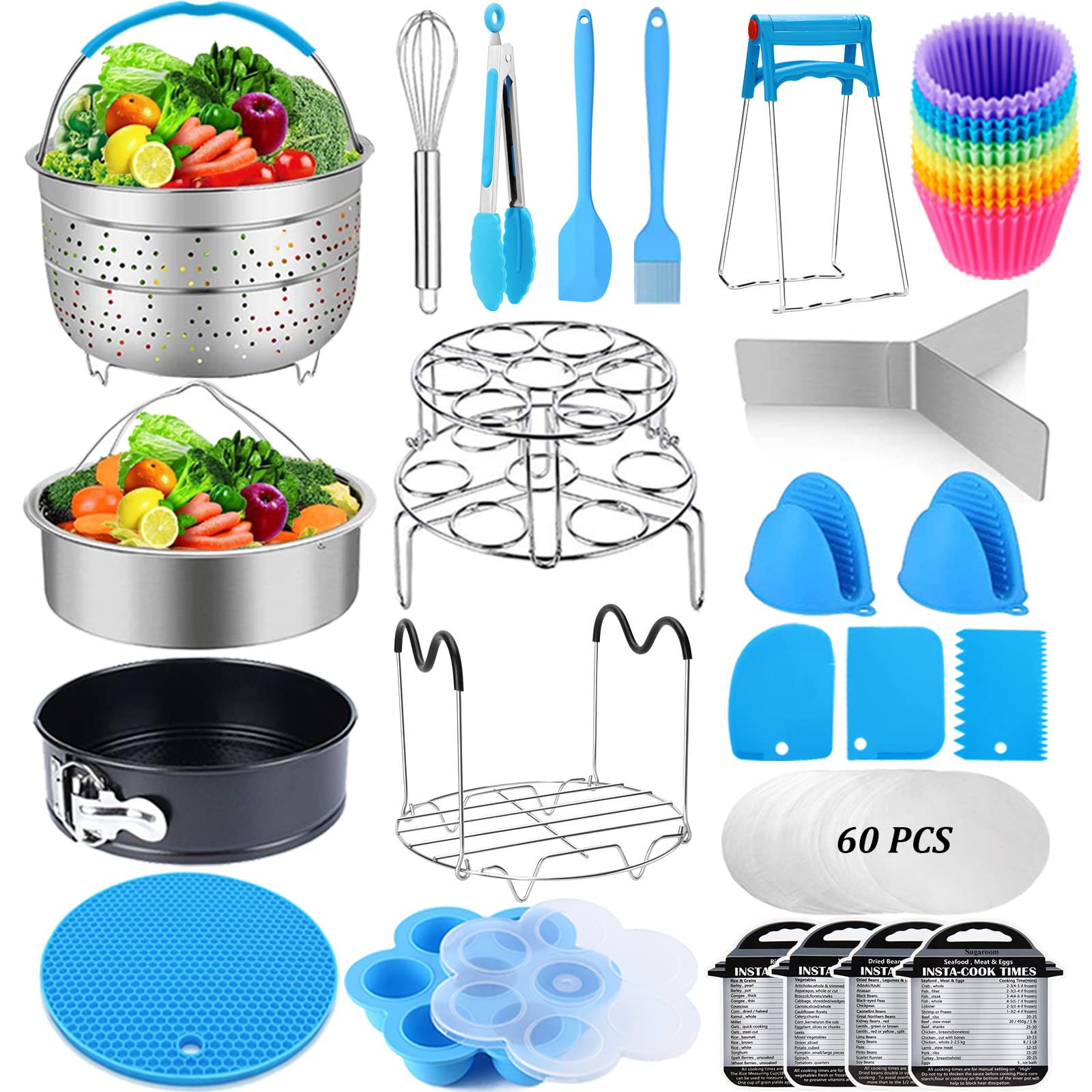 Instant Pot Accessories Set - 6 qt & 8 qt Pressure Cooker Steamer Baskets, Springform Pan, Egg Rack, Egg Bites Mold | Compatible with Sugaroom & Instant Pot | Perfect for Meal Prep, Steaming Vegetables, Baking Cheesecakes & Making Egg Bites
