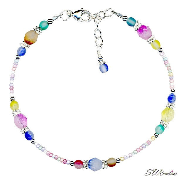 Pastel Crystal Pearl Anklet for Women - Dainty Spring Ankle Bracelet with Beaded Design - Perfect for Beach, Wedding & Boho Fashion Accessories