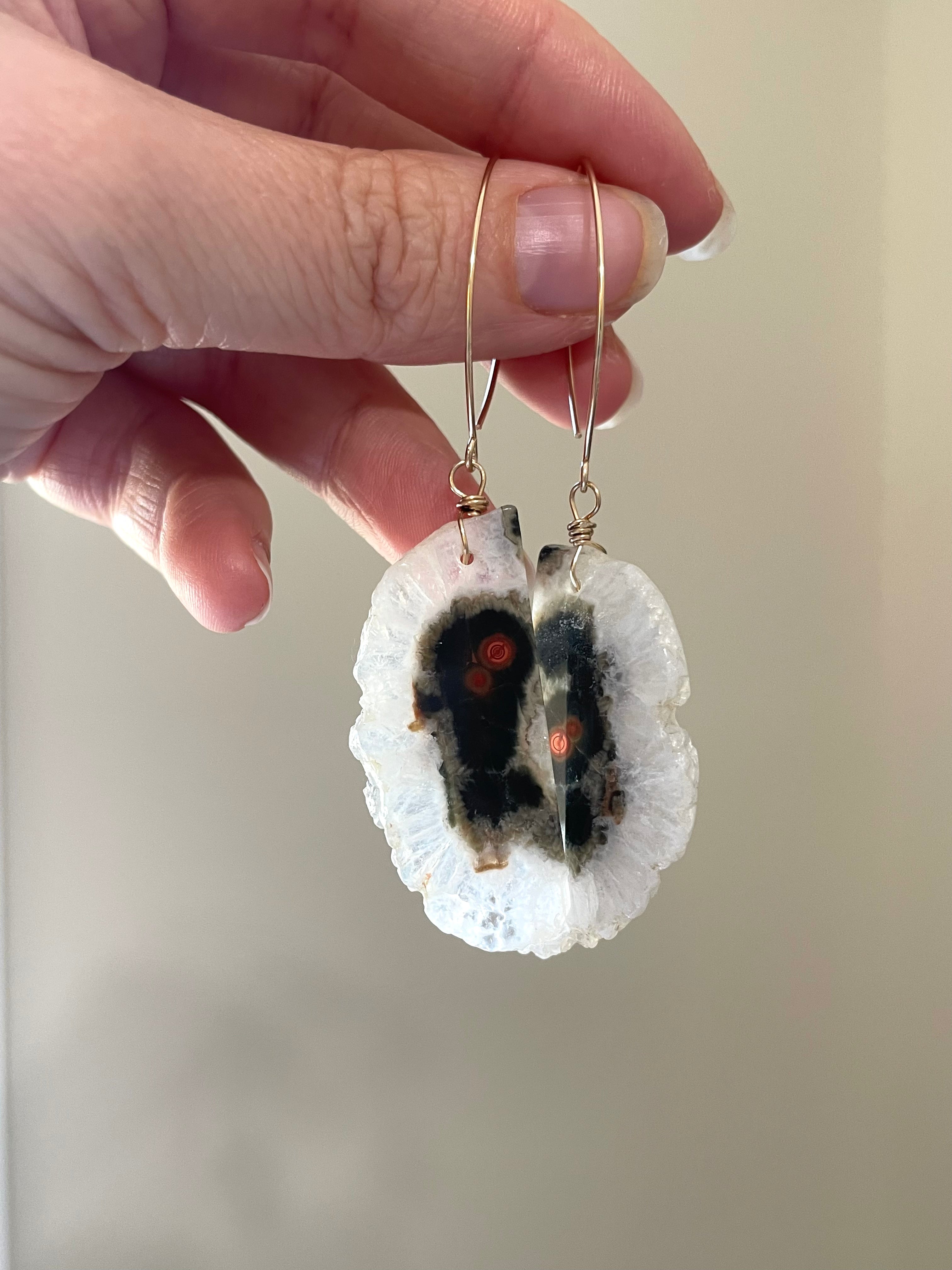 Gold Ocean Jasper Dangle Drop Crystal Earrings for Women - Natural Stone Boho Jewelry for Everyday Wear & Special Occasions