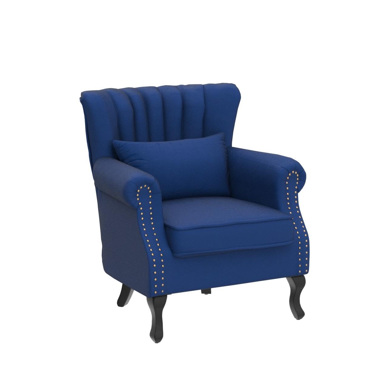 Kmax Blue Velvet Wingback Accent Chair with Pillow - Nail-Head Channel Tufted Oversized Club Chair for Living Room, Bedroom & Guest Room - Perfect for Reading Nook, Home Office & Lounge Areas