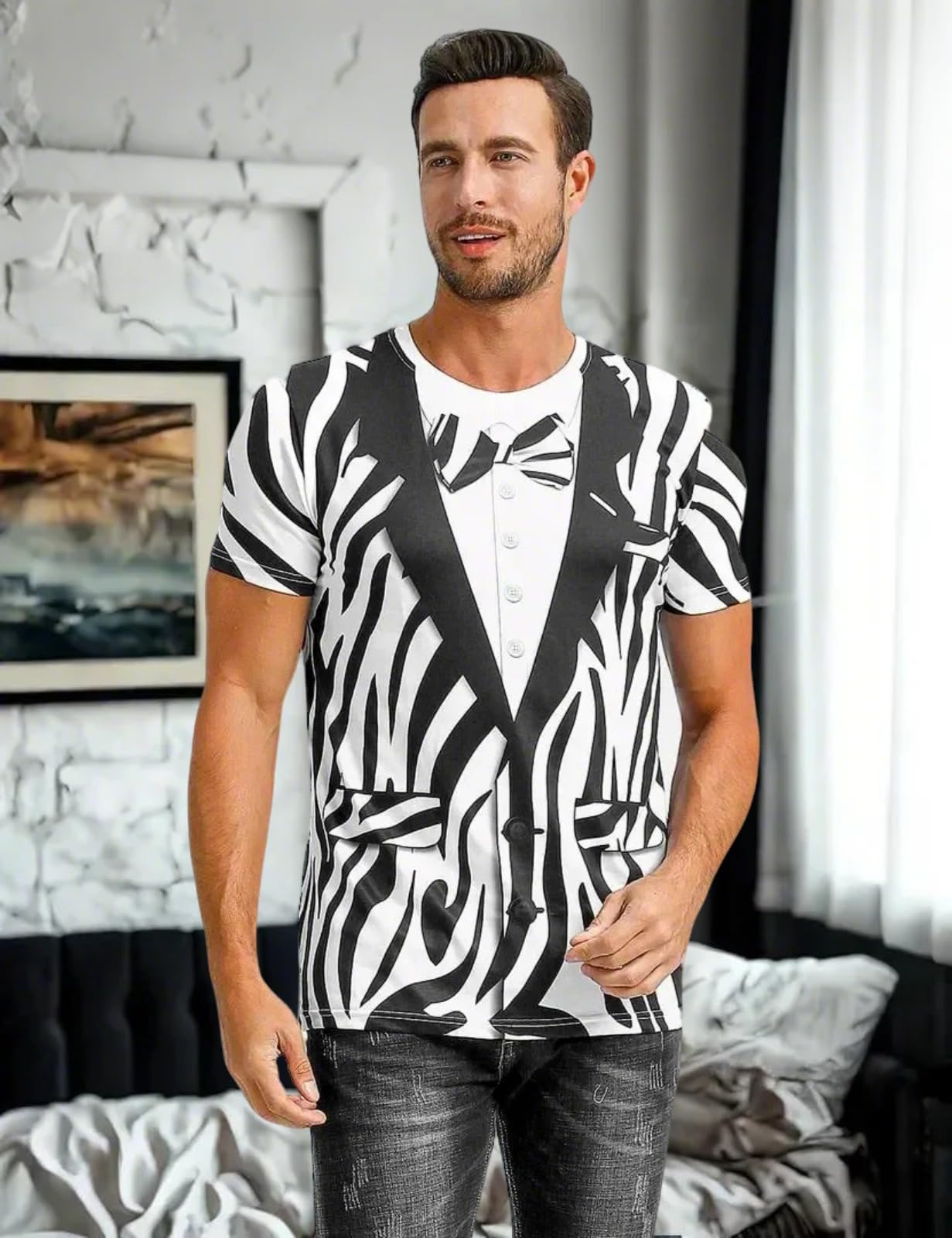 Funny Animal Print Tuxedo T-Shirts for Men - Novelty Dress Up Tees for Costume Parties, Cosplay & Casual Wear