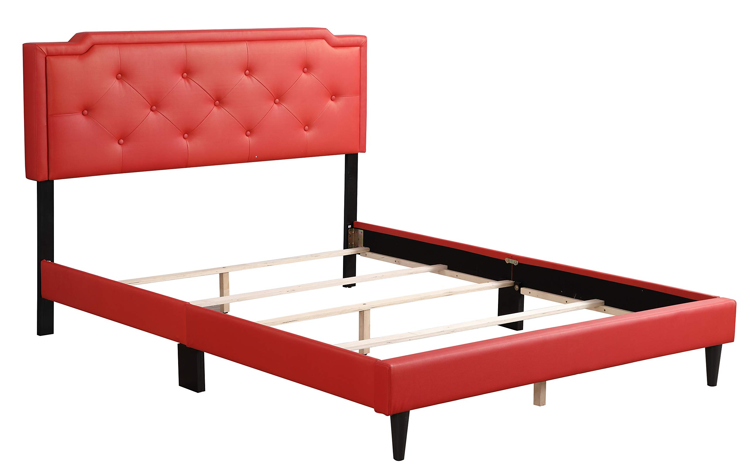 Glory Furniture Deb Faux Leather Upholstered Full Size Bed Frame in Red - Modern Luxury Bedroom Furniture for Master & Guest Rooms