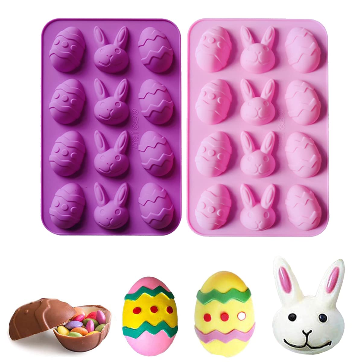 Easter Bunny Silicone Chocolate Mold Set of 2 - Bunny Egg Shaped Baking Molds for DIY Chocolate, Candy, Cake & Resin Crafts - Perfect for Easter Party Decorations & Holiday Baking Gifts