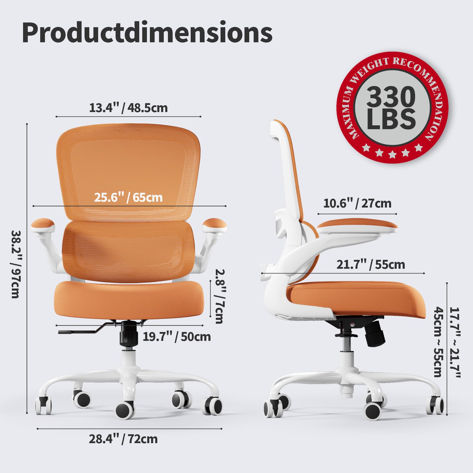 Ergonomic Office Chair with Adjustable Lumbar Support - Mesh Computer Desk Chair for Home & Executive Office - Comfortable Task Chair for Long Hours (Orange) - Perfect for Remote Work, Gaming & Study Sessions