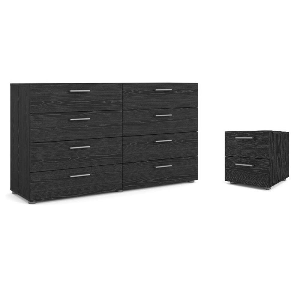 Home Square 2-Piece Bedroom Set - 8-Drawer Dresser & Nightstand in Black Woodgrain - Perfect for Master Bedroom, Guest Room, or Apartment Furniture